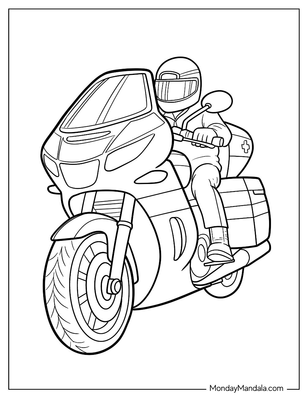 Emergency Response Rider on a Sleek Ambulance Coloring Page Bike
