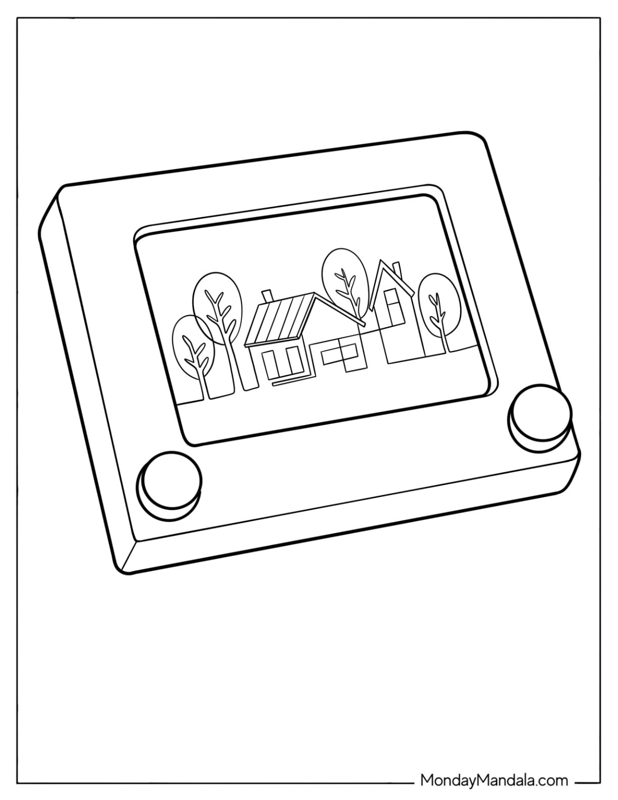 Toy Coloring Page of Etch A Sketch Drawing of a House for Preschoolers