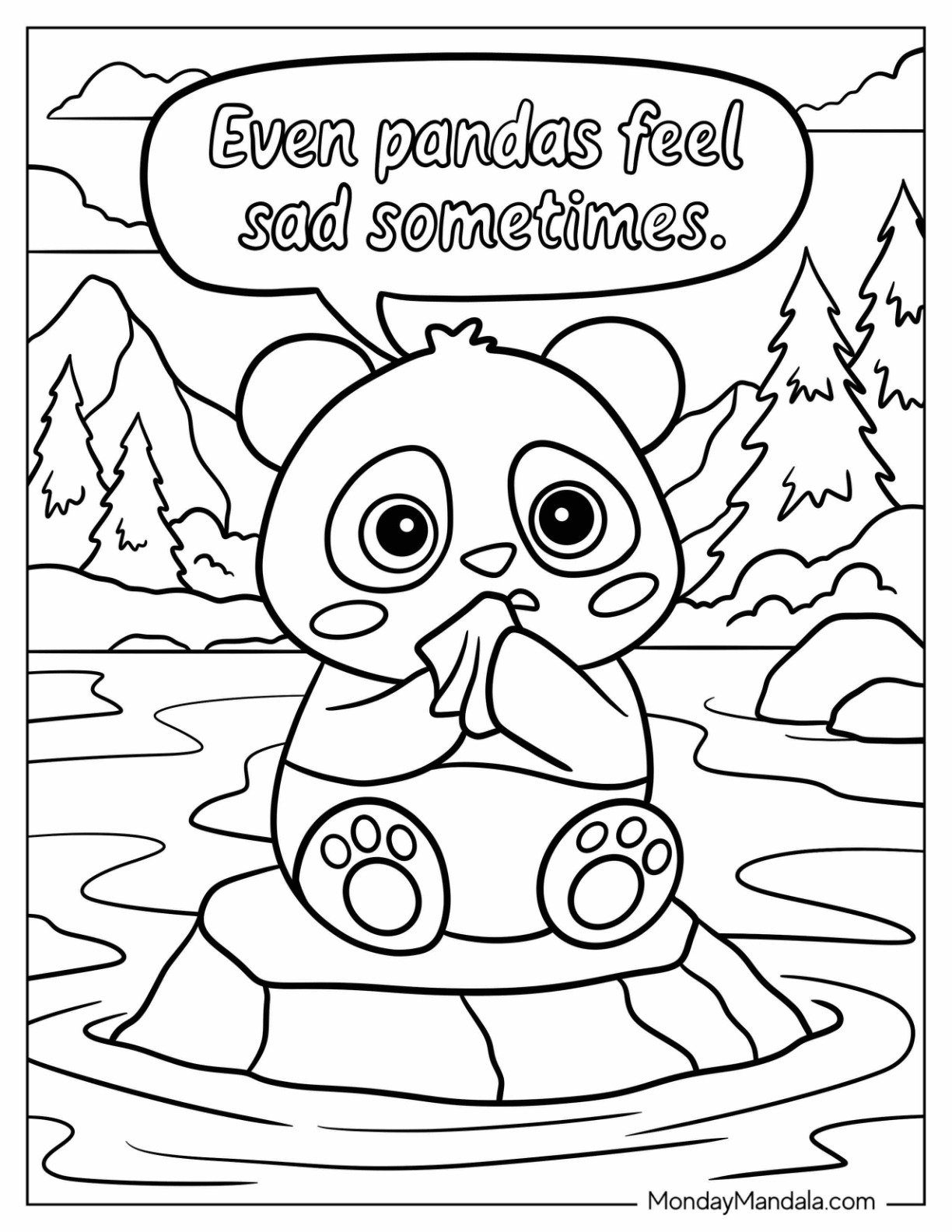 Sad Coloring Page Of Even Pandas Feel Sad Sometimes With Kawaii Panda For Kids
