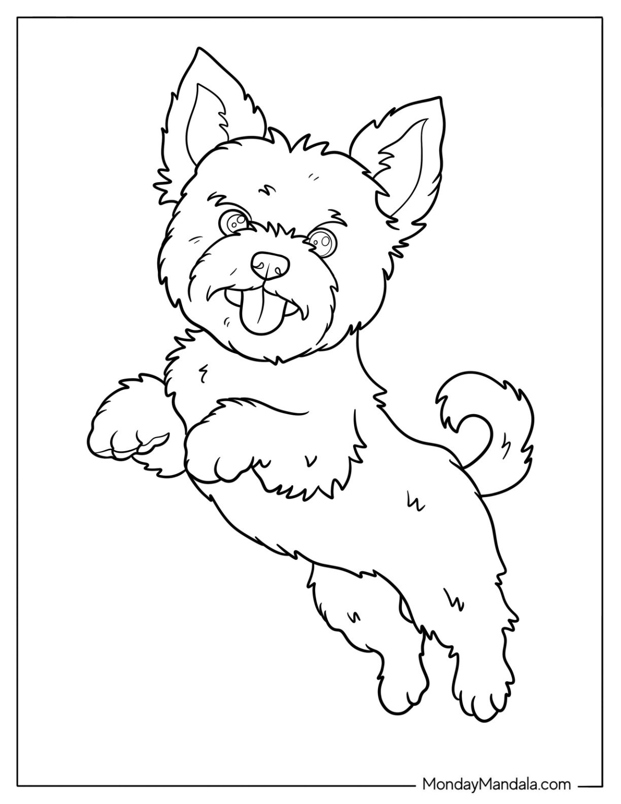 Excited Yorkie Coloring Page of Leaping For Kids