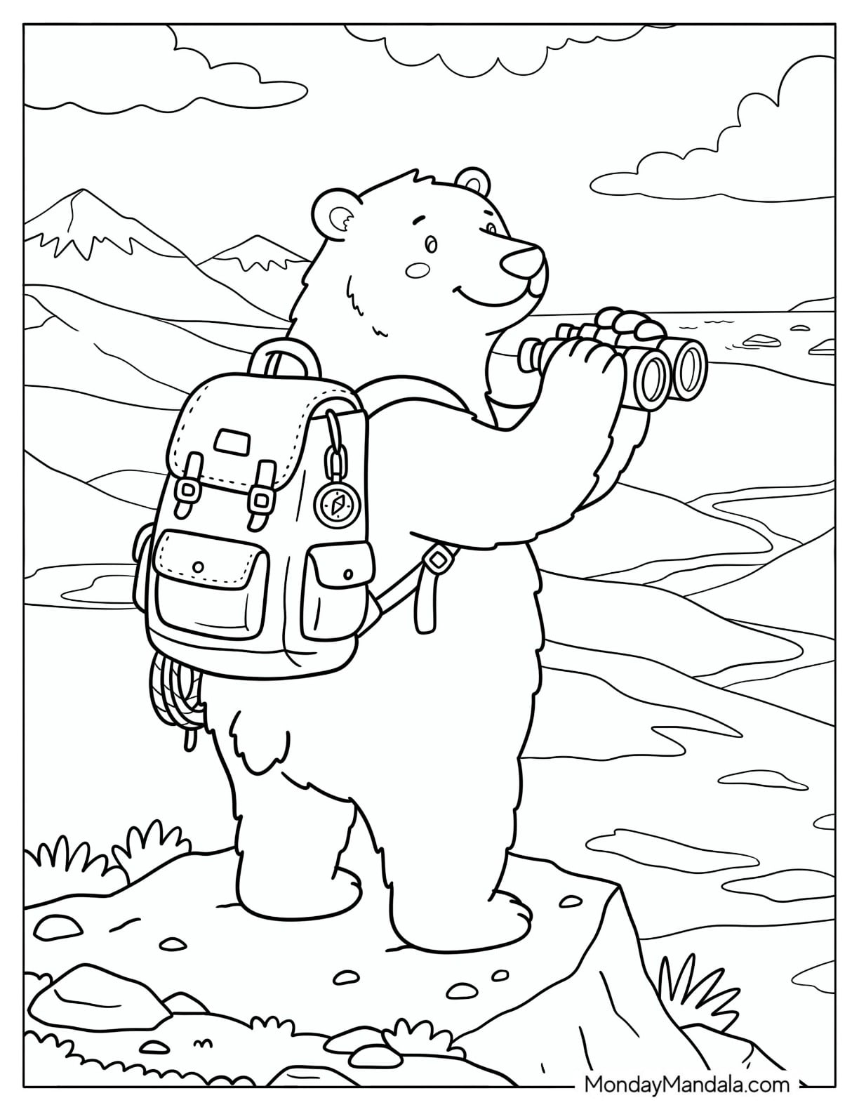 Explorer Polar Bear Using Binoculars Coloring Sheet
