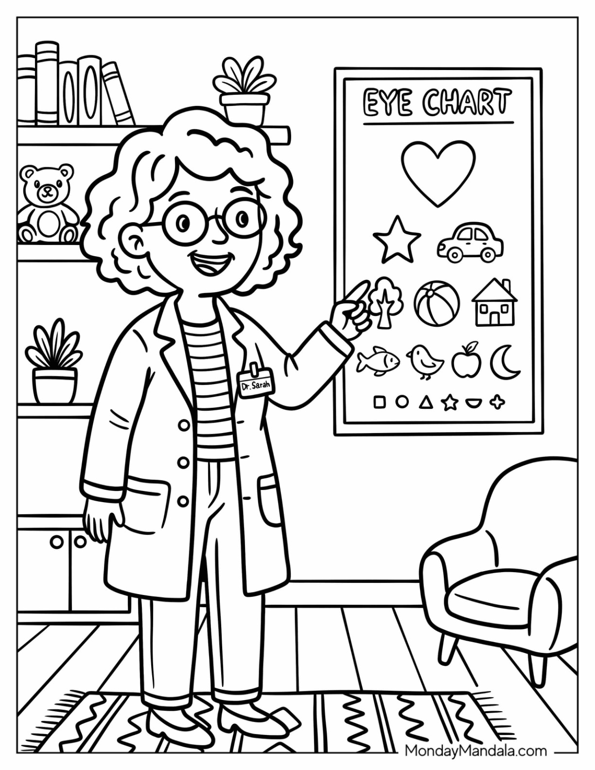 Eye Doctor Pointing at an Eye Chart Coloring Page