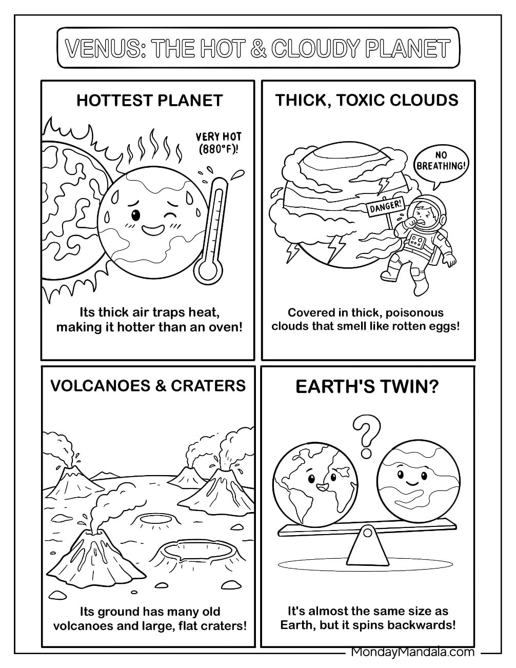 Solar System Coloring Page of Facts About Venus the Hot and Cloudy Planet