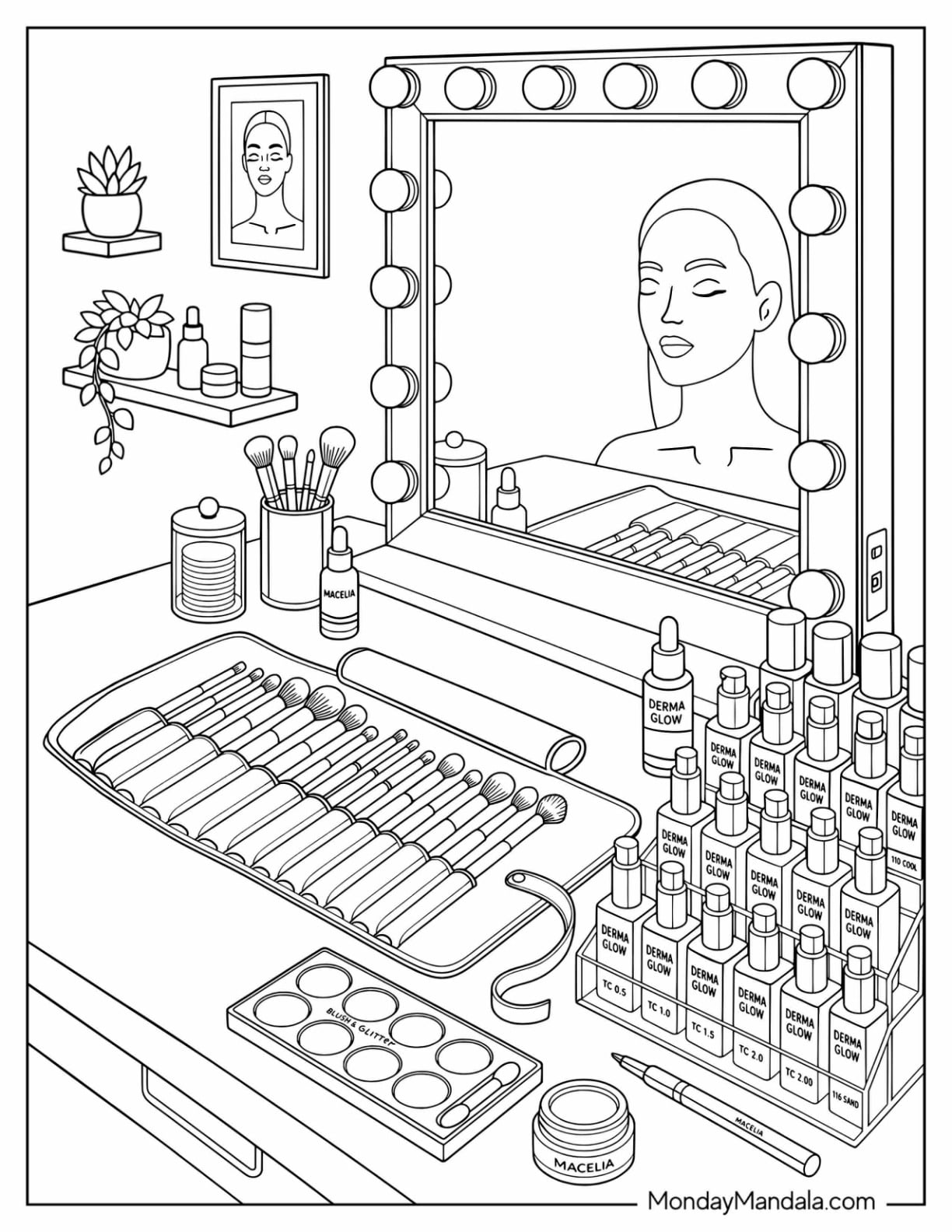 Fancy Vanity with a Makeup Collection Coloring Sheet