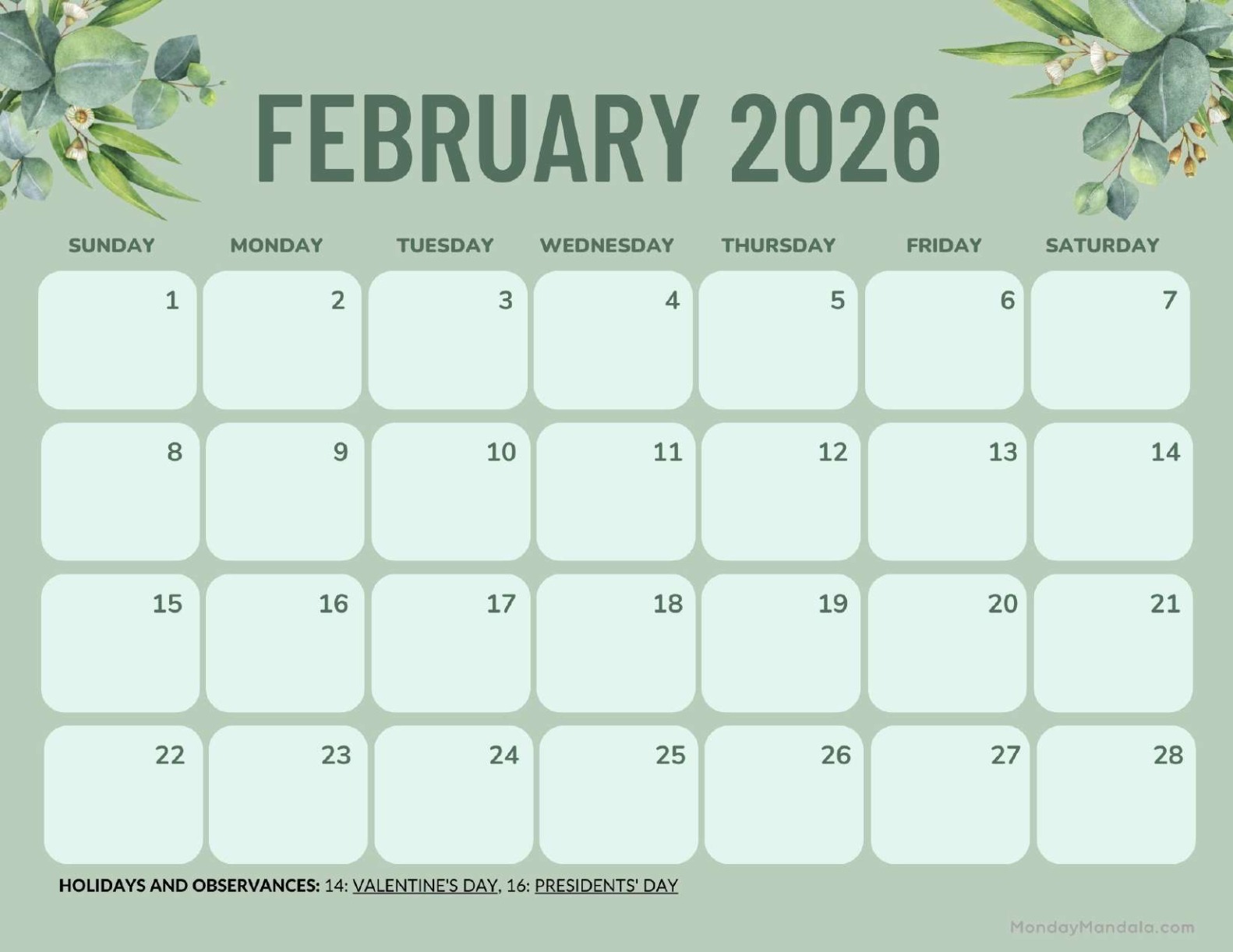 February 2026 Calendars Free PDF Printables 