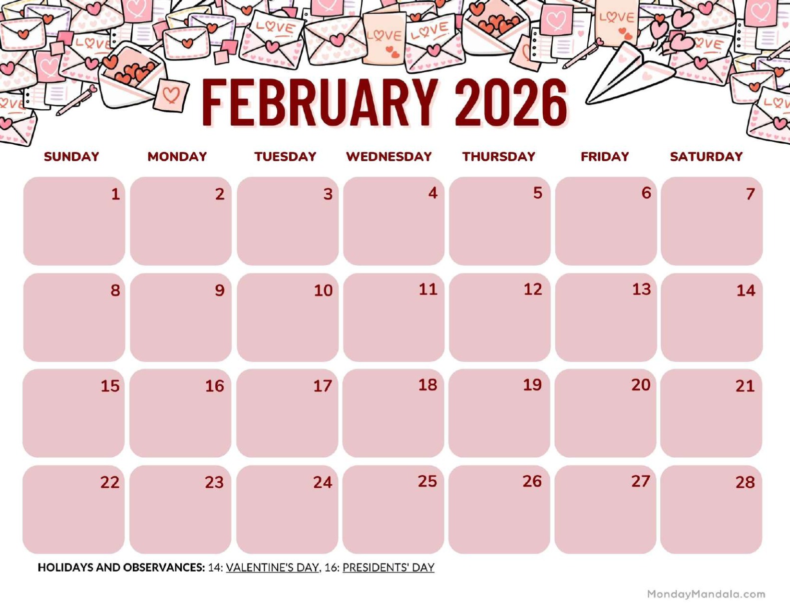 February 2026 Calendars Free PDF Printables February 2026 Calendars Free PDF Printables