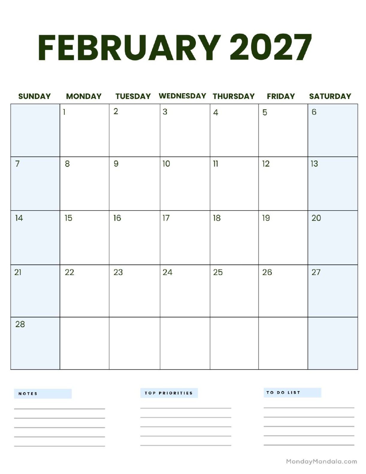 February 2027 Calendar Printable Business 3 Portrait