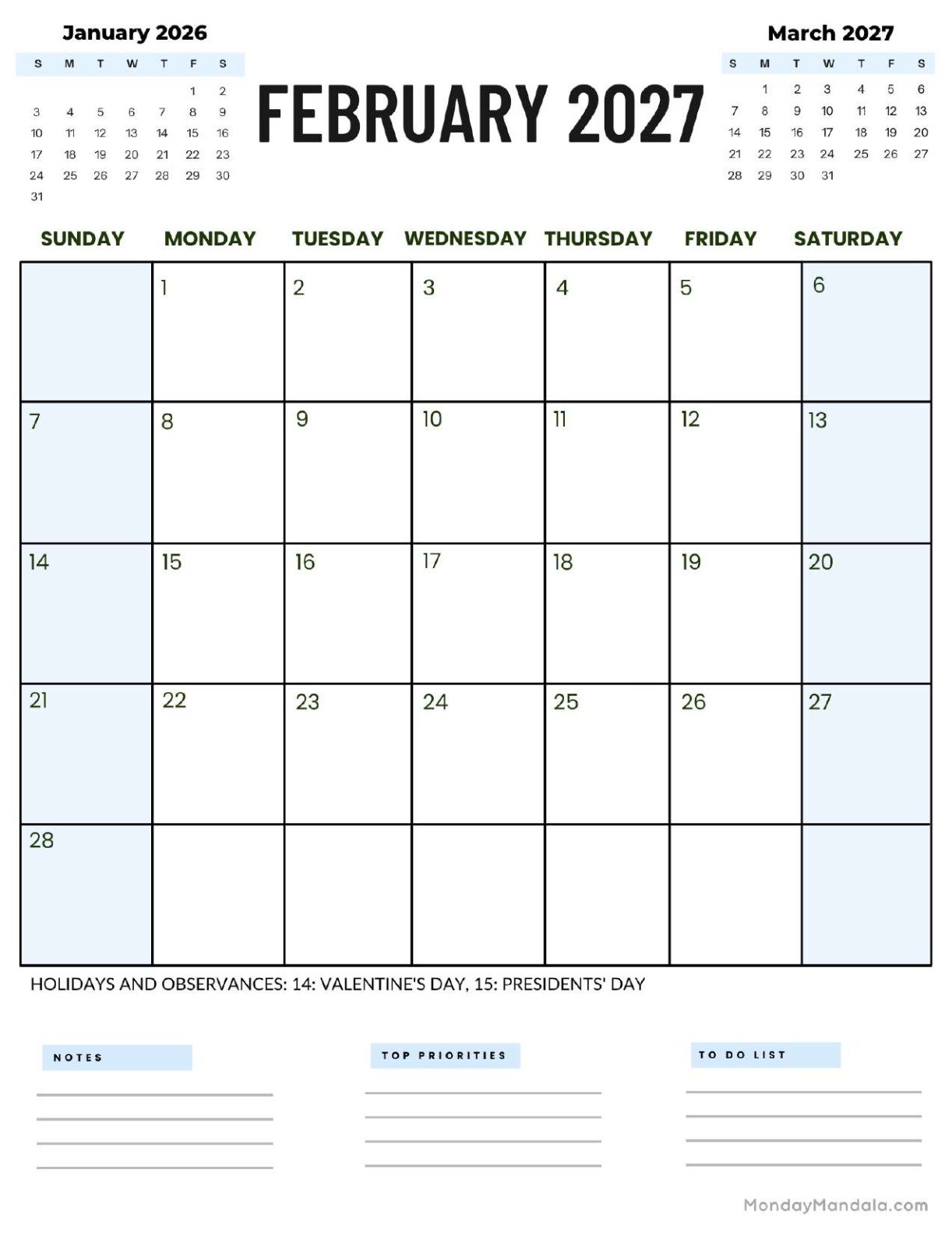 February 2027 Calendar Printable Corporate 2 Portrait