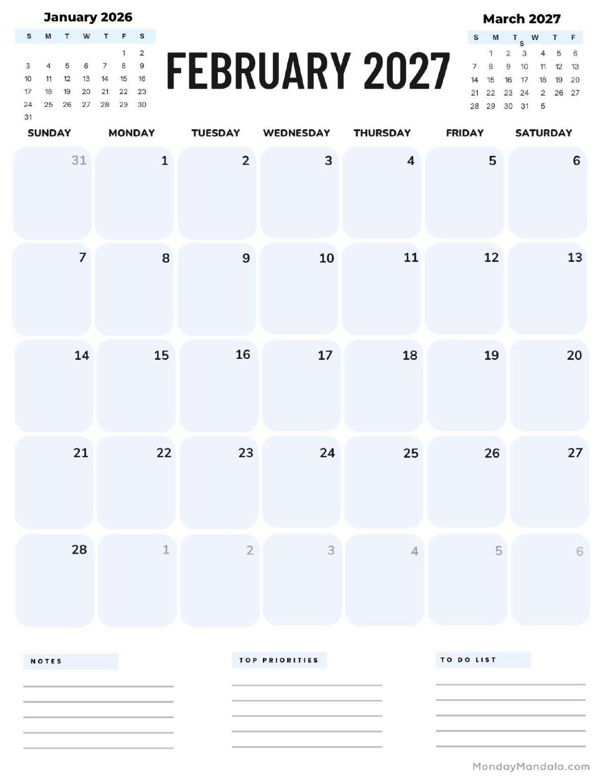 February 2027 Calendar Printable Corporate Portrait
