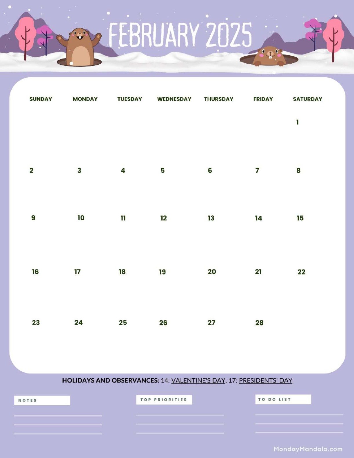 February 2027 Calendar Printable Groundhog Day Portrait