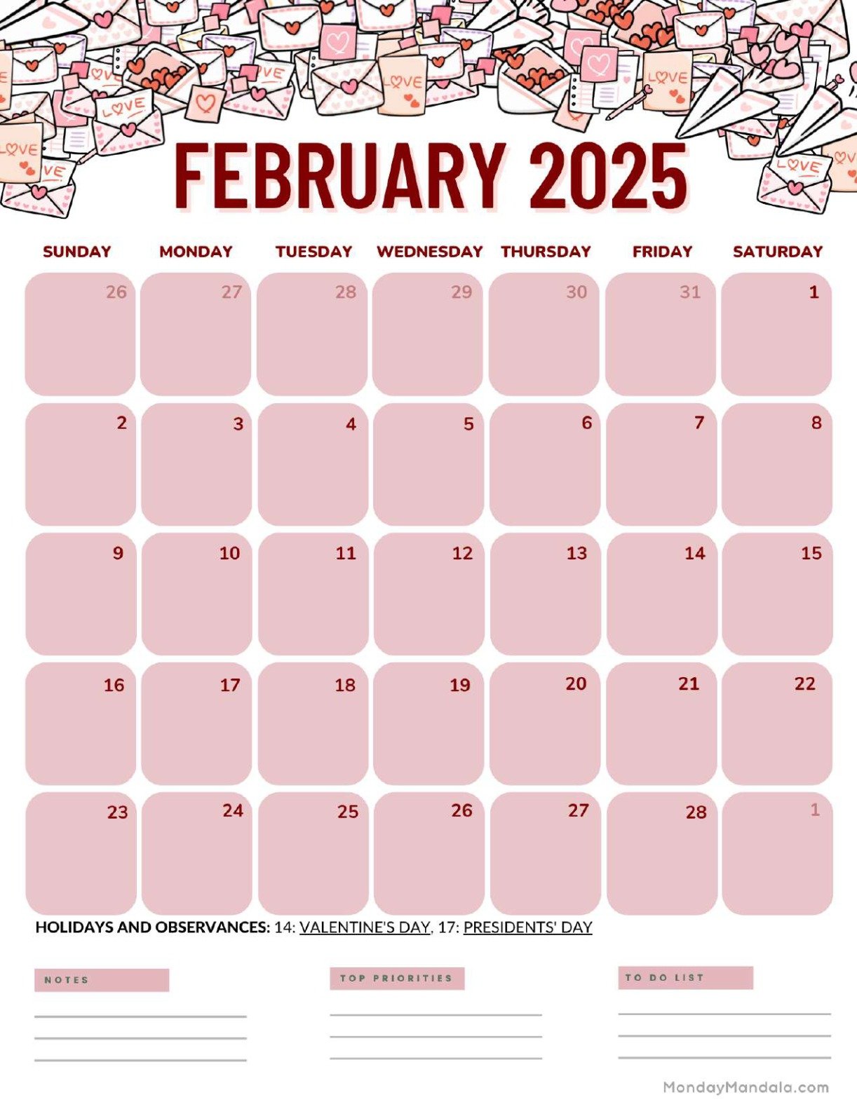 February 2027 Calendar Printable Mail Portrait