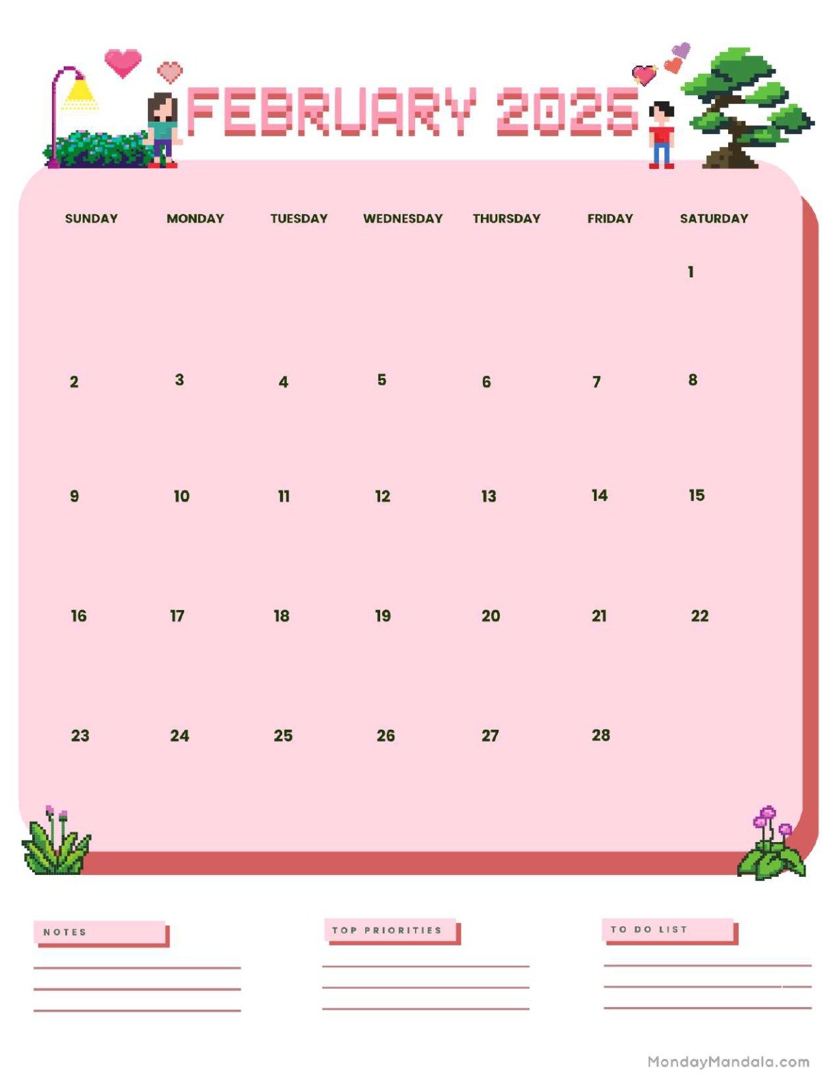 February 2027 Calendar Printable Retro Portrait