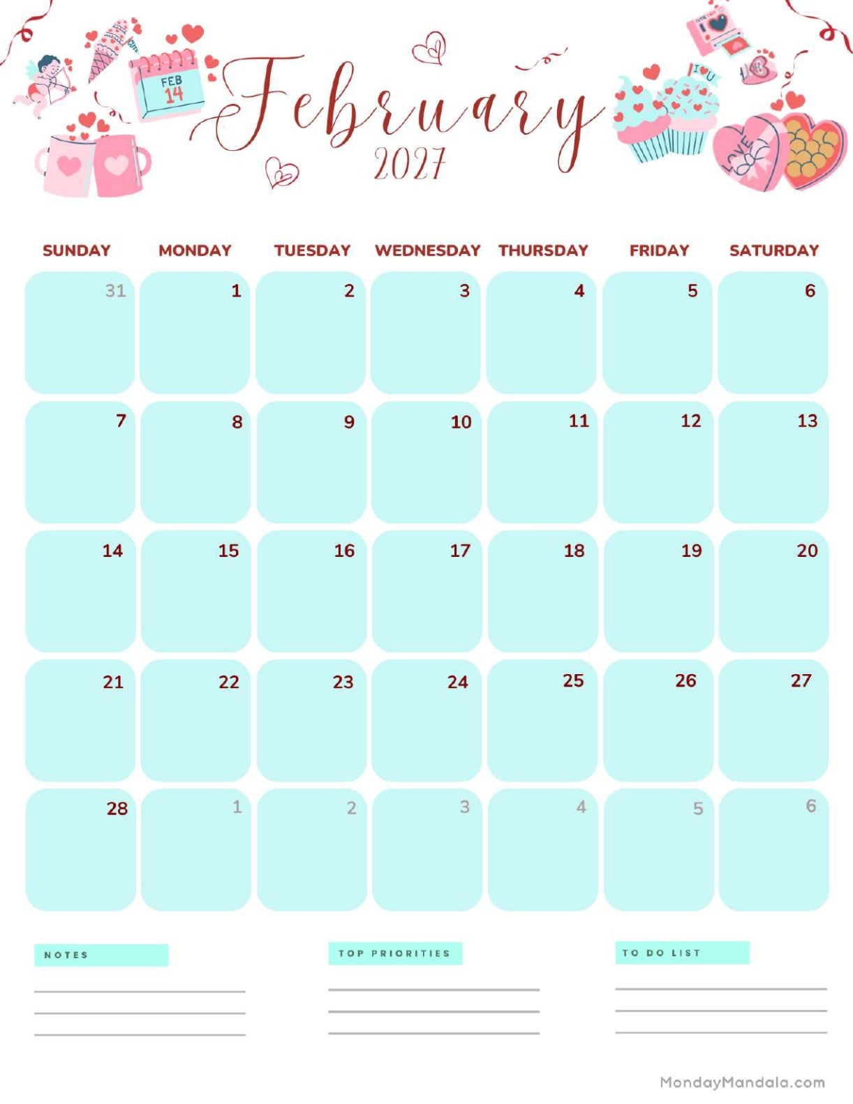 February 2027 Calendar Printable Sweets Portraitv2