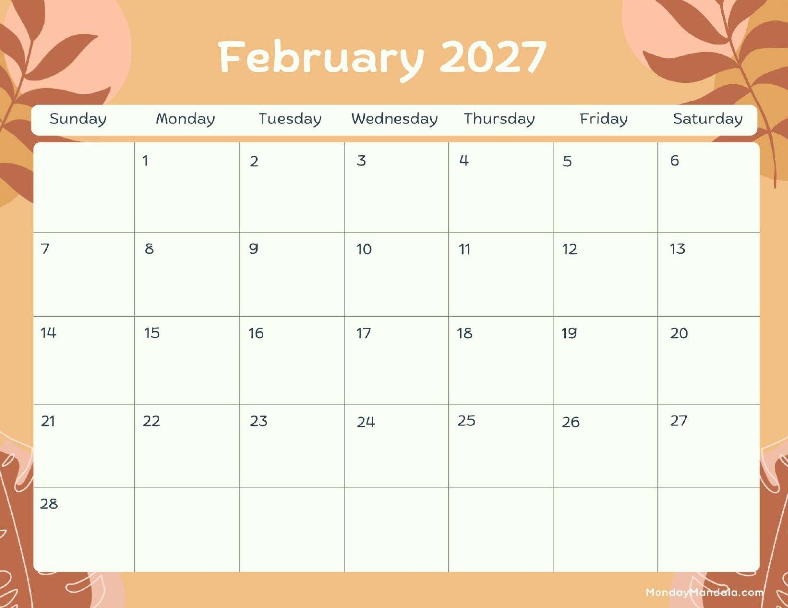 February 2027 Calendar Printable Terracotta Landscape