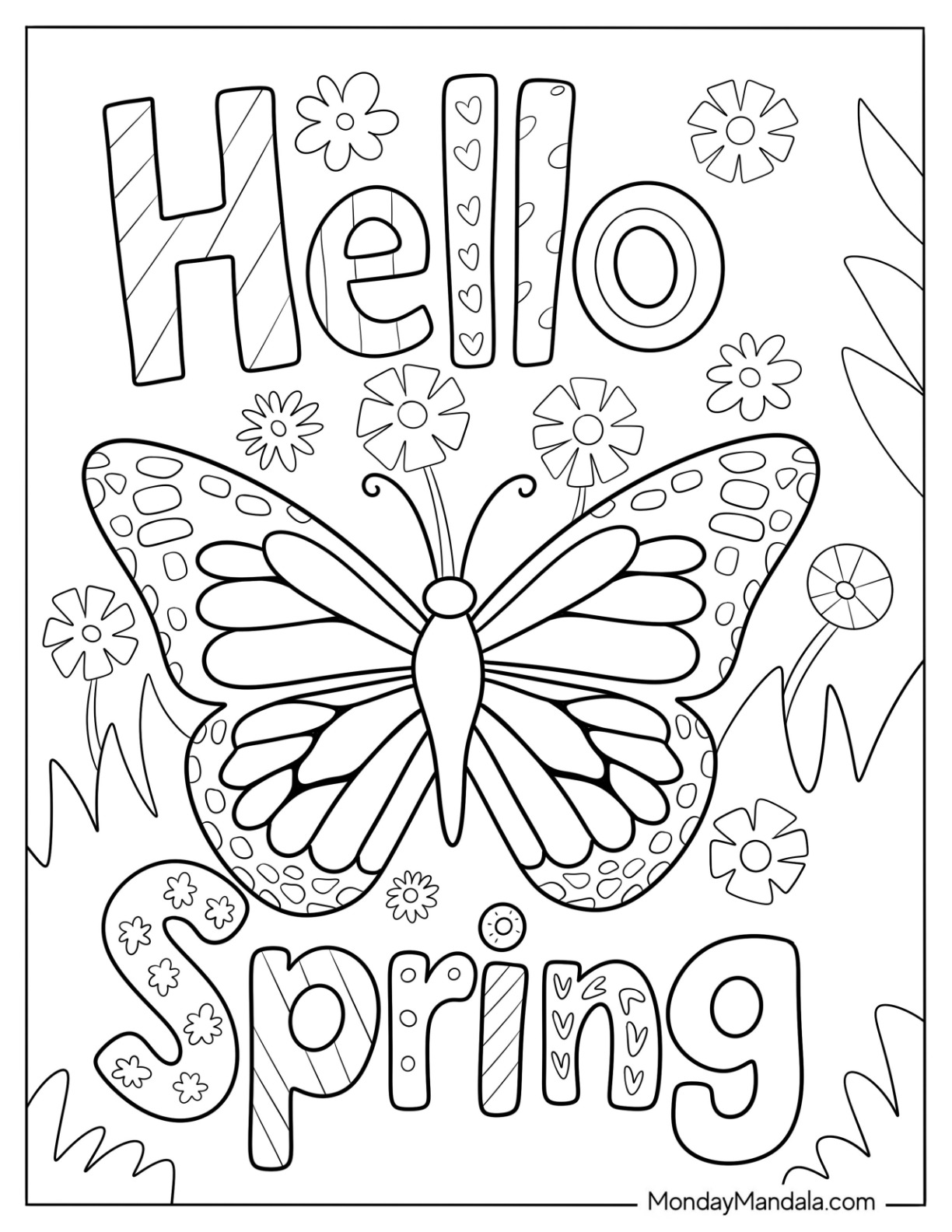 Spring Butterfly Coloring Page Seasons Free Coloring Pages