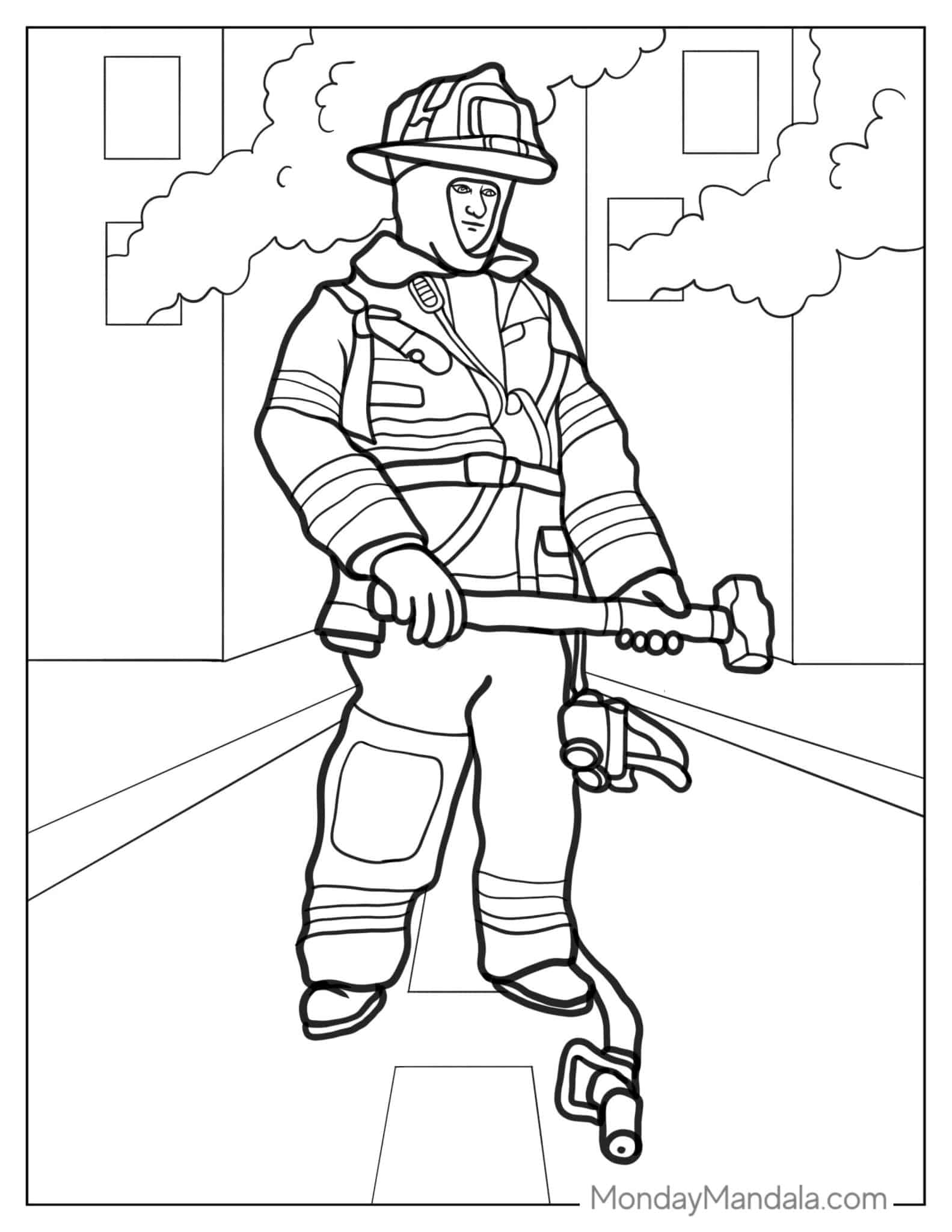 20 Firefighter Coloring Pages Free - Firefighter In Full Uniform Battling Fire 1583x2048