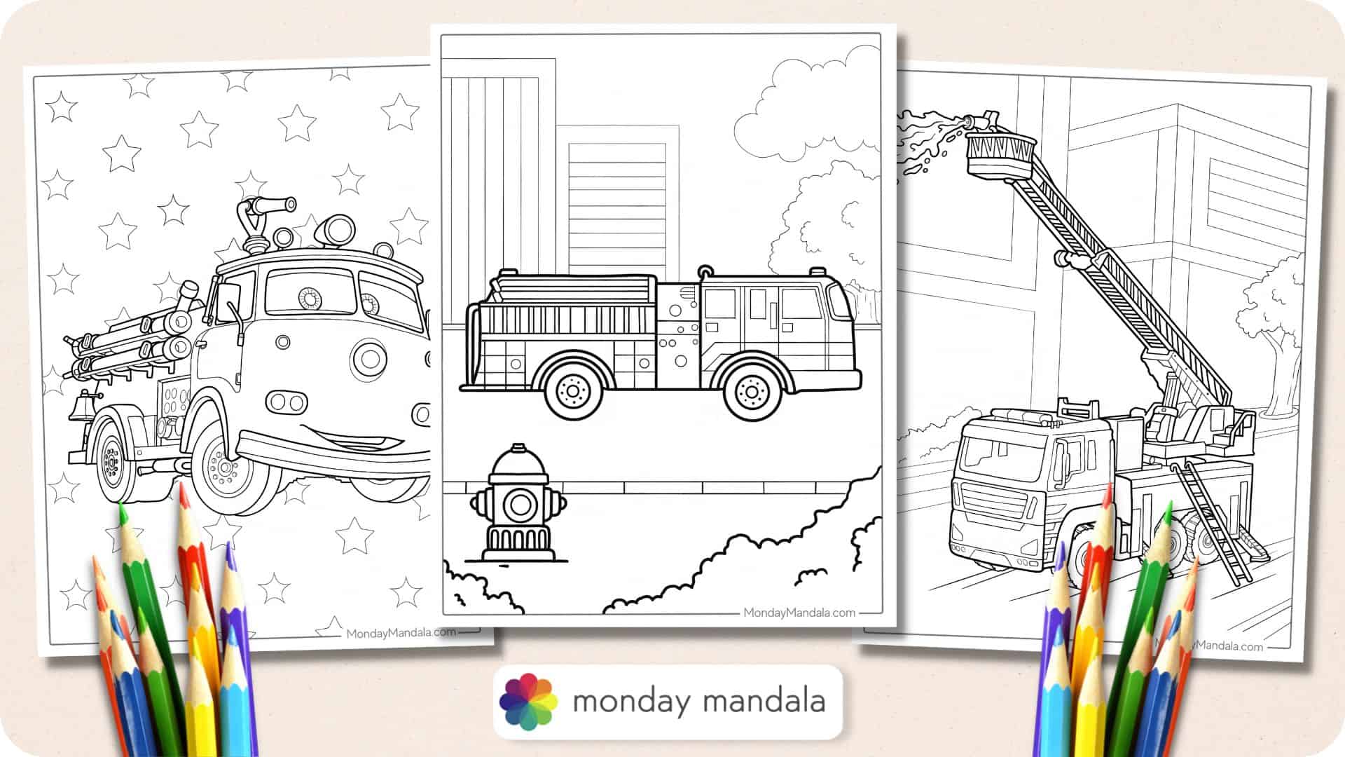 Giant Fire Station Coloring Poster/Instant Download