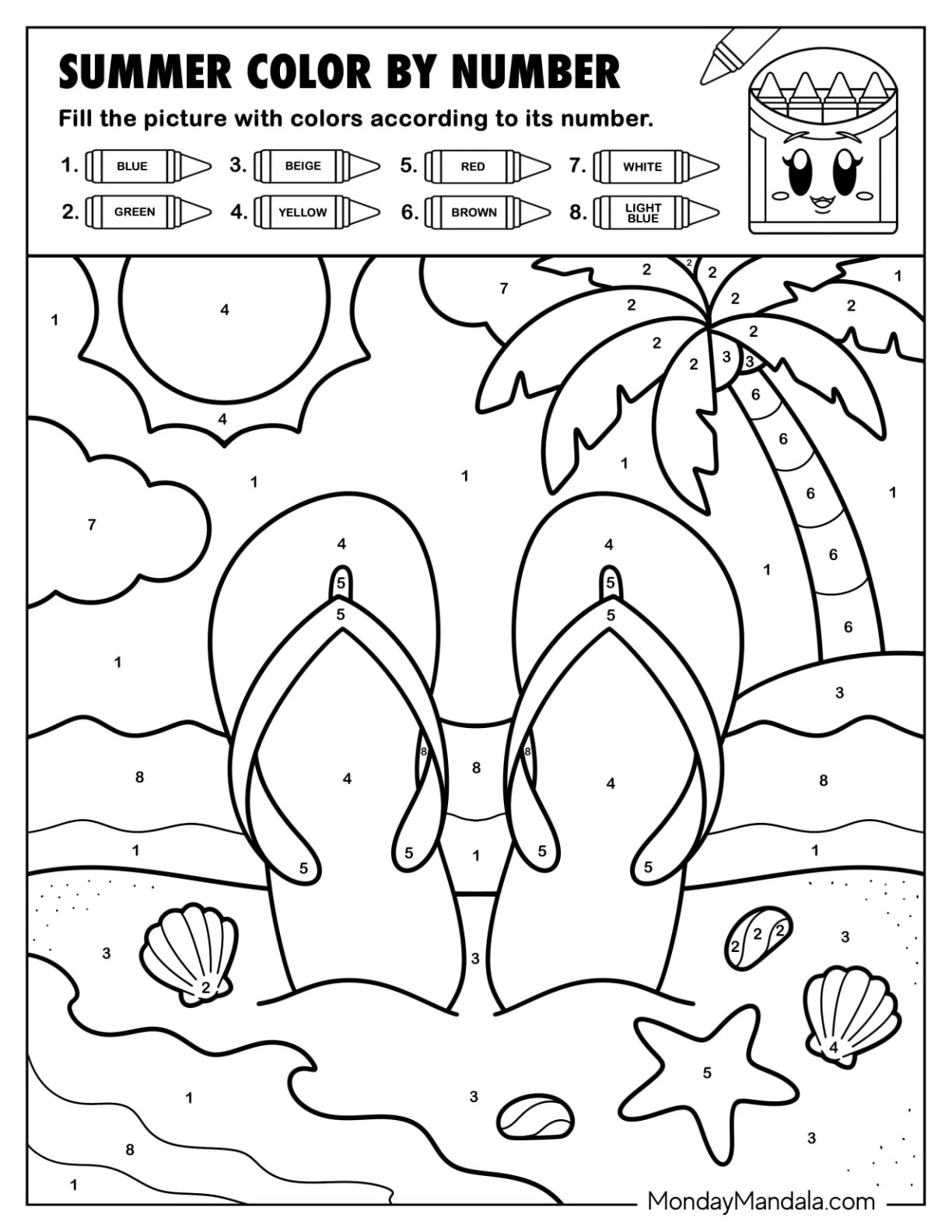 Flip Flops on the Beach Summer Color by Number