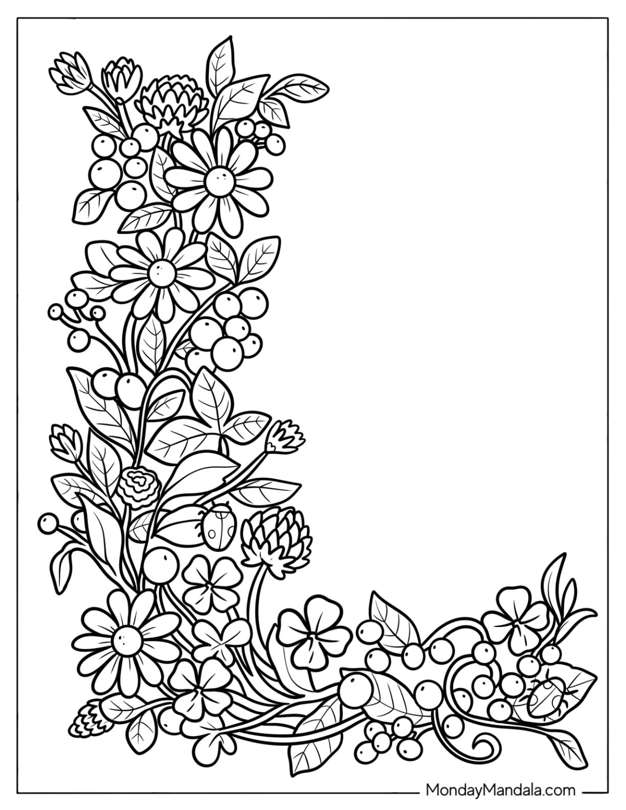 Floral Uppercase Letter L Coloring Page