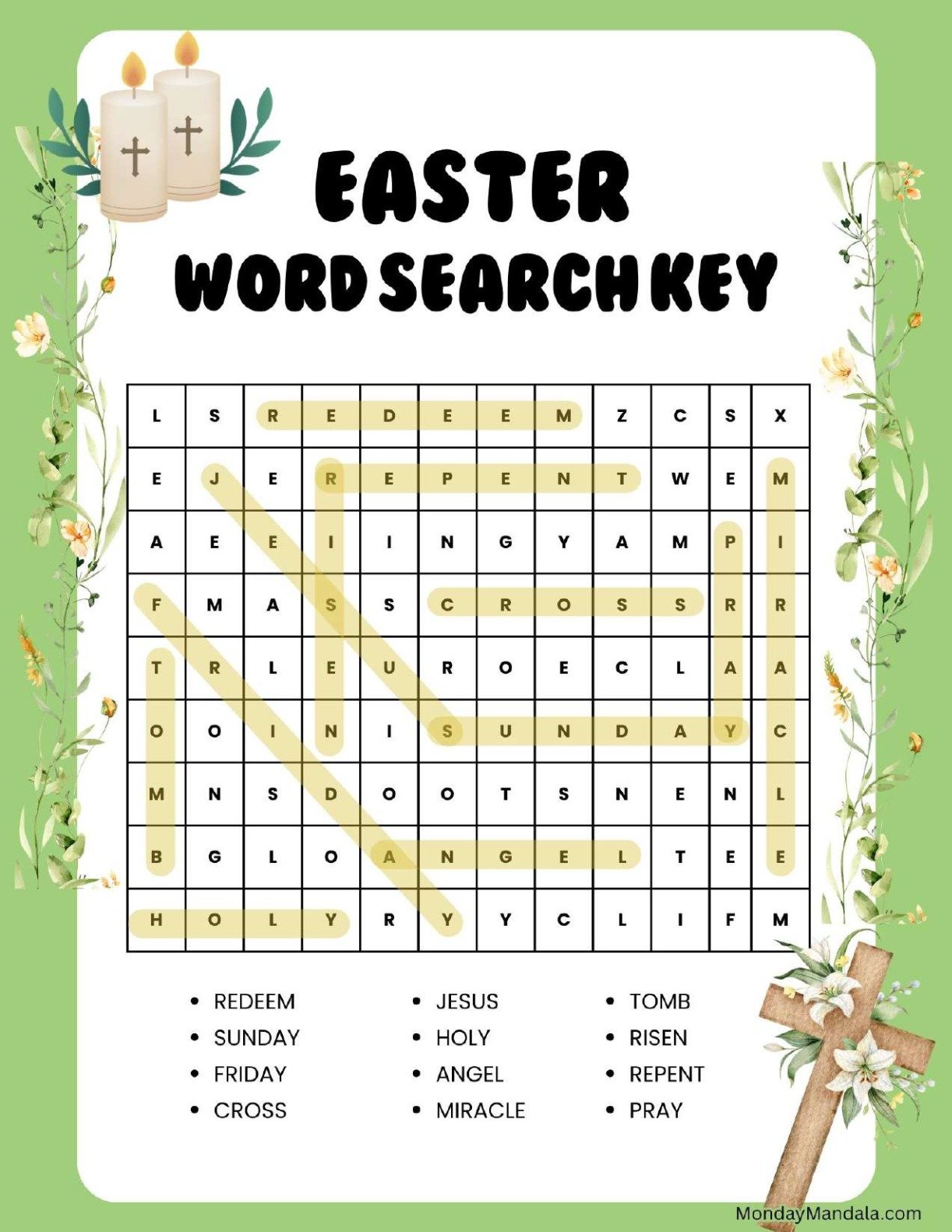 Flowers And Cross Easter Word Search Answer Key