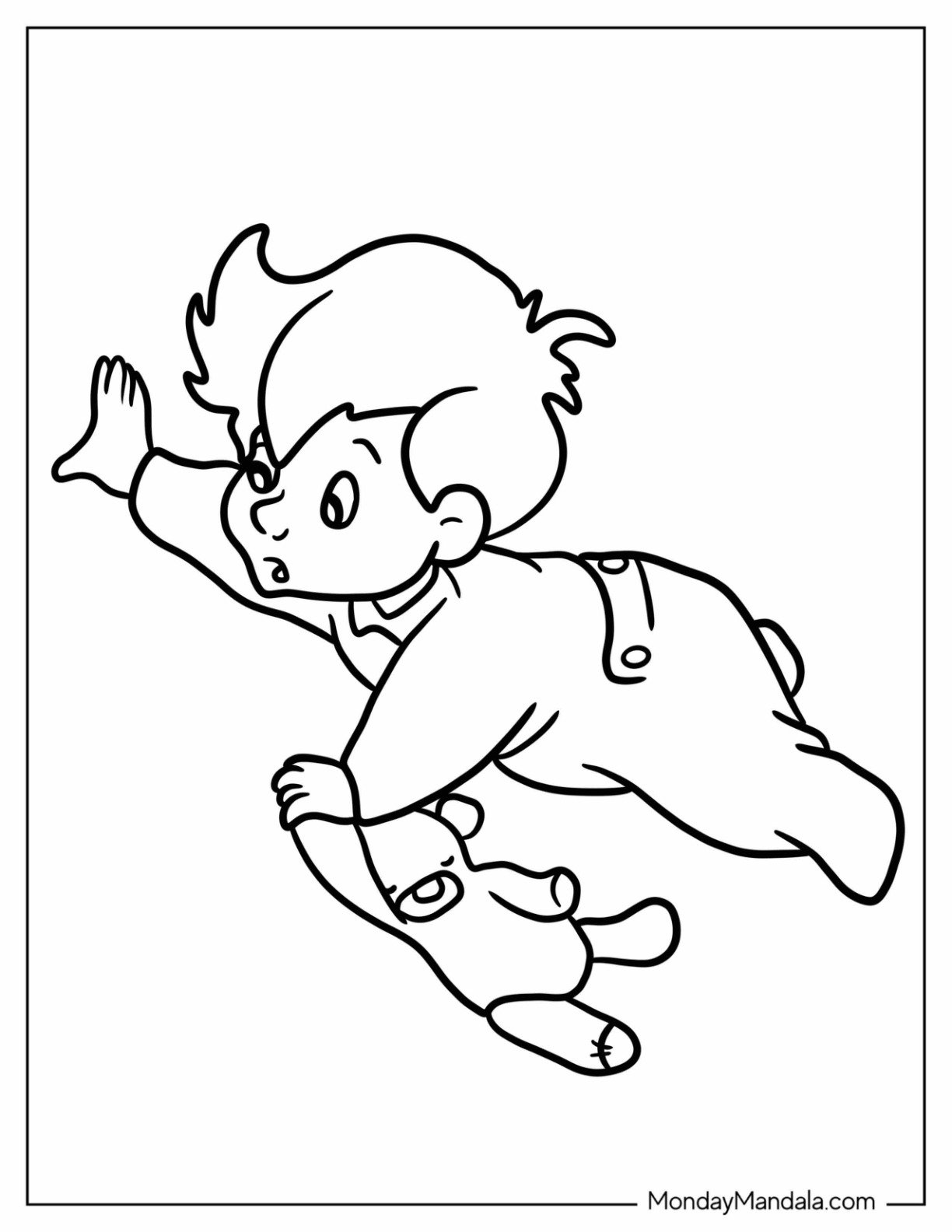 Flying Baby John with Teddy Bear from Peter Pan Coloring Page for Preschoolers