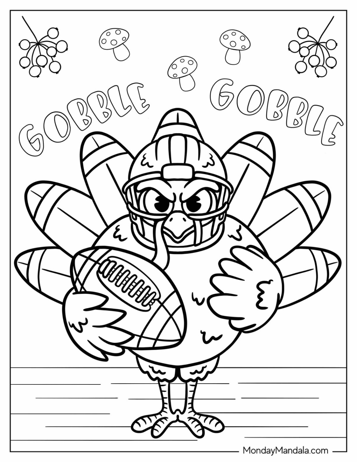Football Player Turkey Coloring Page for Kids