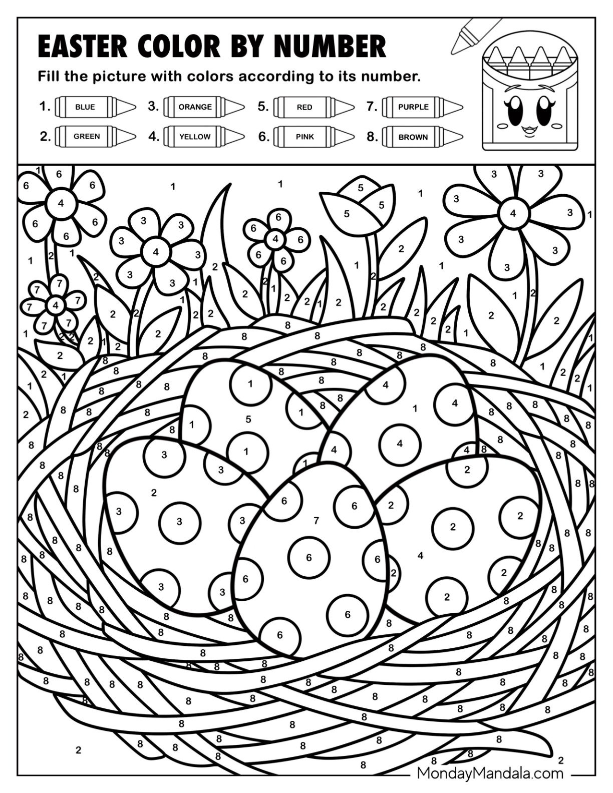 Four Polka Dot Easter Eggs in a Nest Color by Number