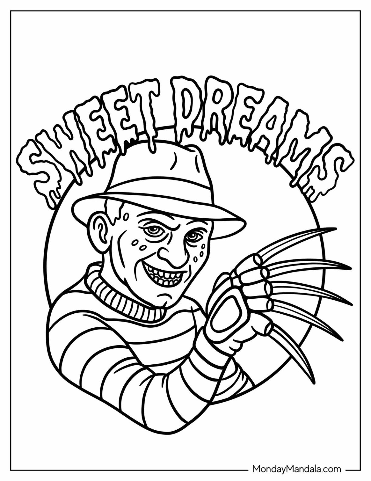 Freddy Krueger ‘Sweet Dreams’ Horror Coloring Page