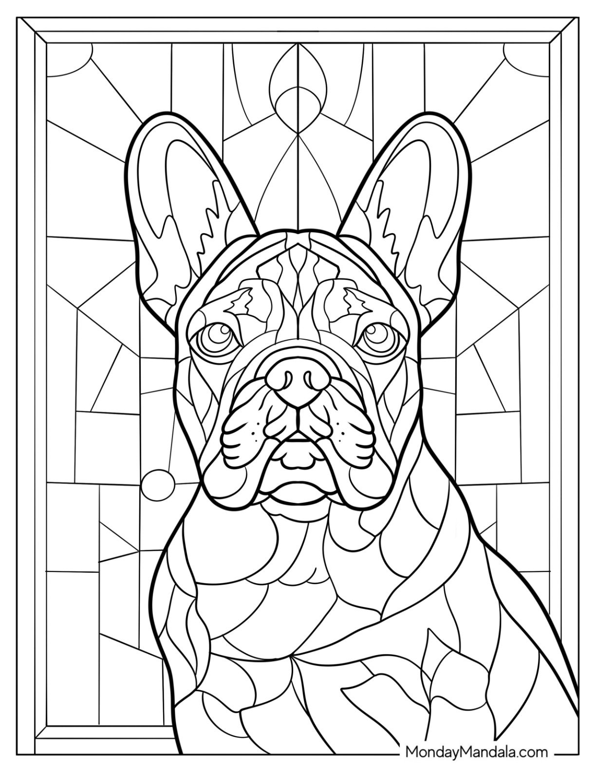 French Bulldog Coloring Page Stained Glass for Adults