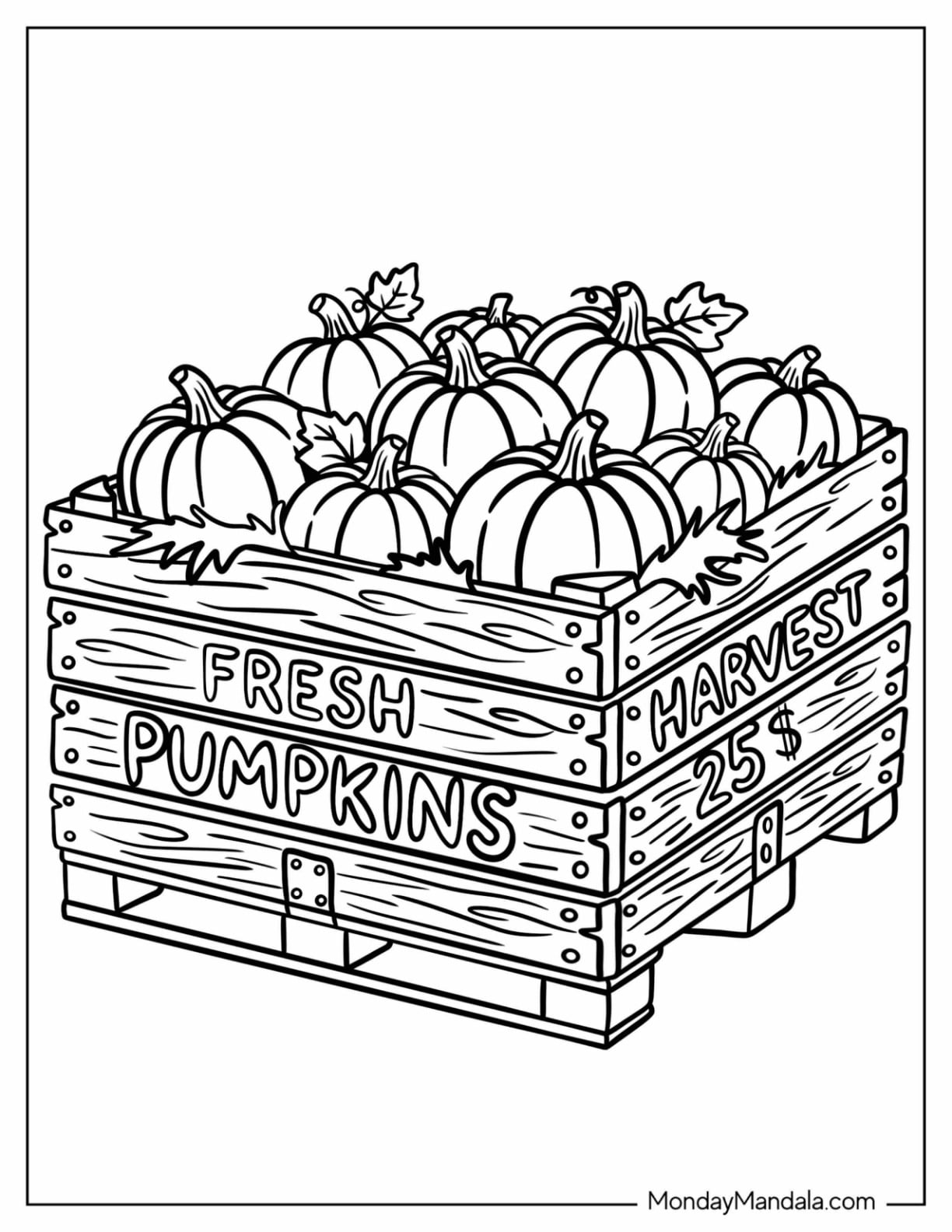Fresh Pumpkins in a Crate Coloring Sheet
