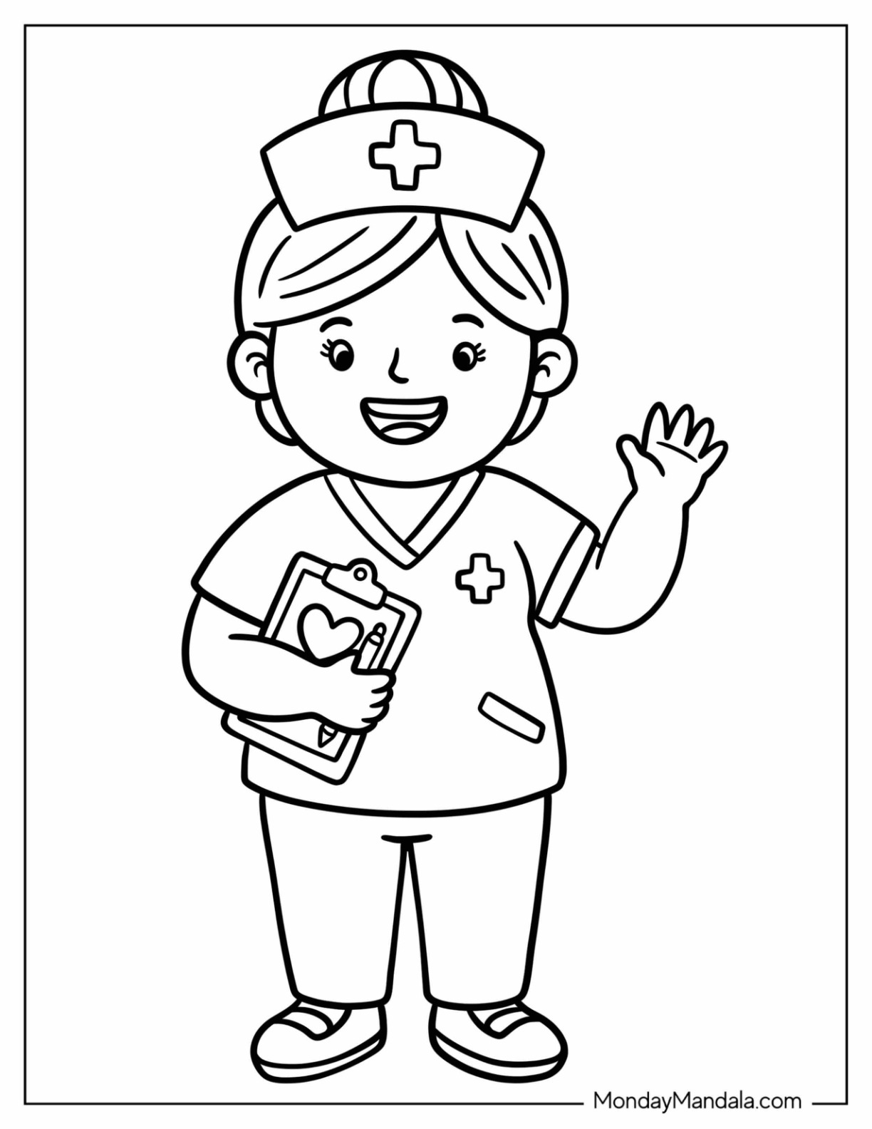 Friendly Doctor with a Medical Chart Waving Coloring Page for Kids