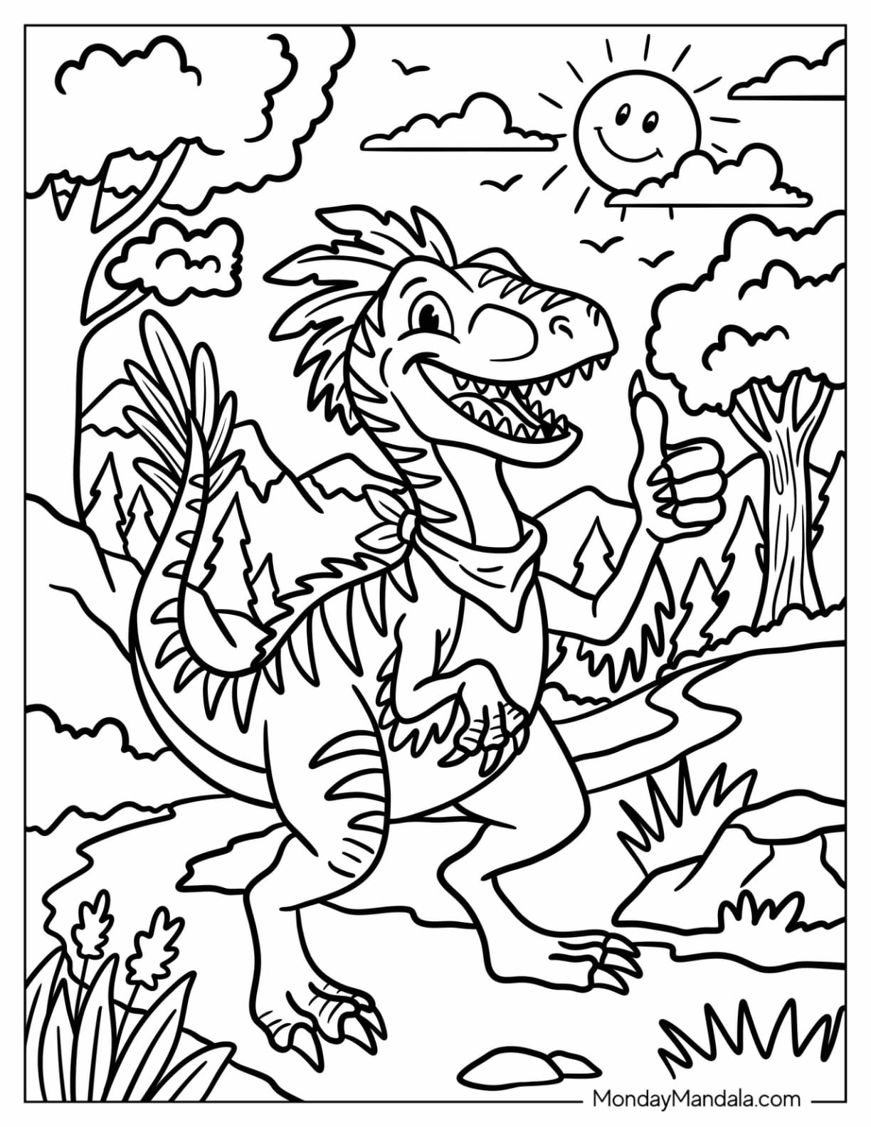 Friendly Velociraptor Giving a Thumbs Up Coloring Sheet