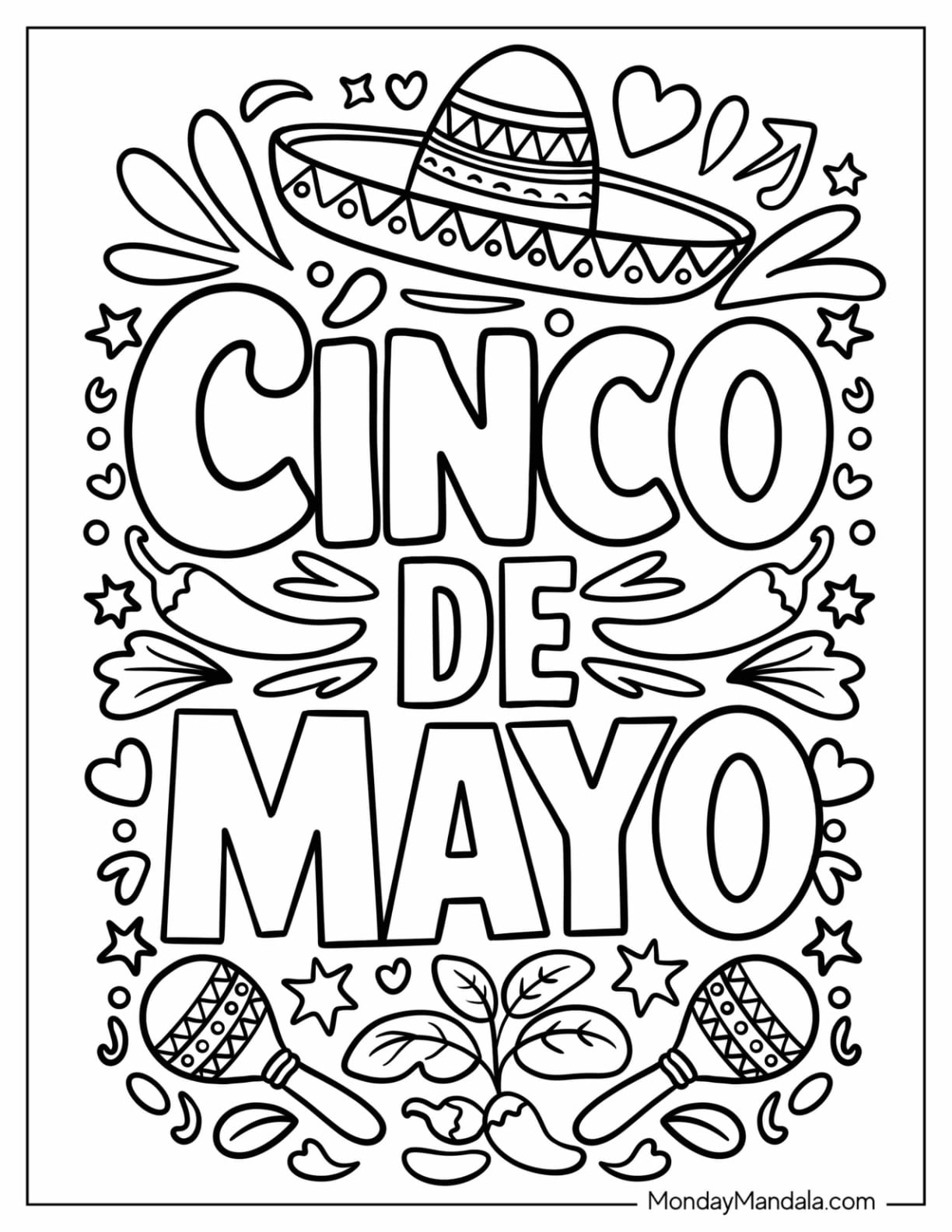 Fun Cinco de Mayo Fiesta Lettering Coloring Page for Kids