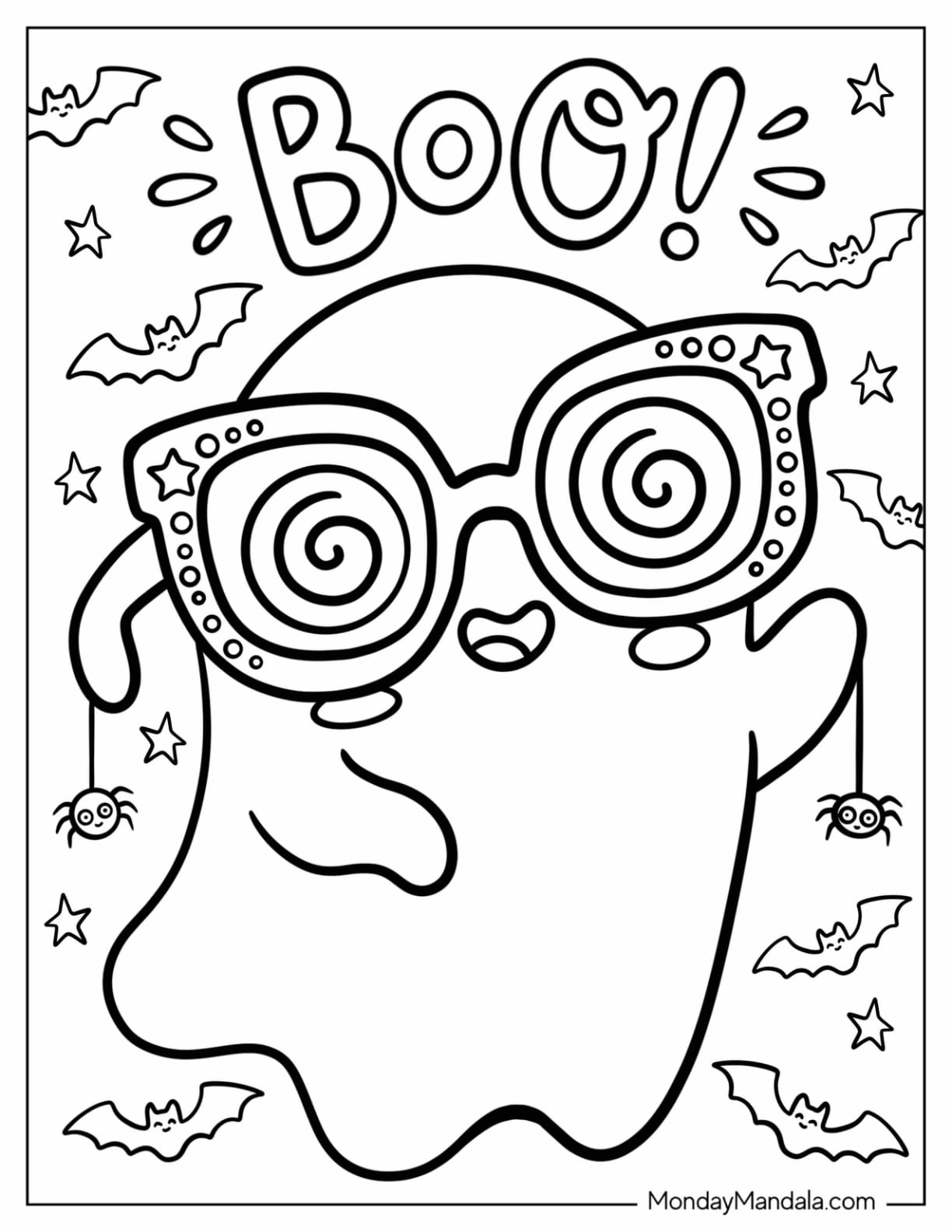 Fun Ghost Wearing Spiral Sunglasses Coloring Sheet for Kids
