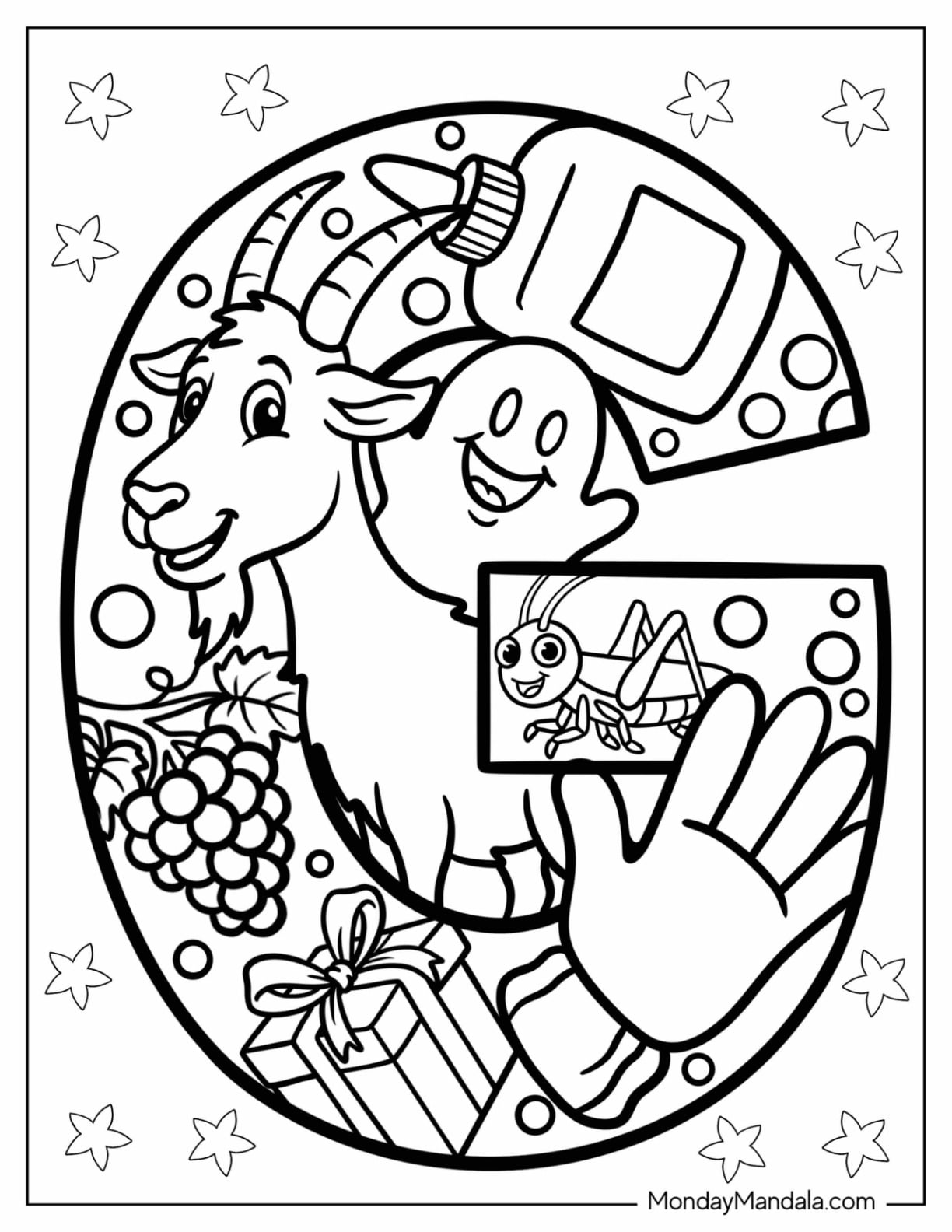 Fun Letter G Coloring Page with Things that Start with G