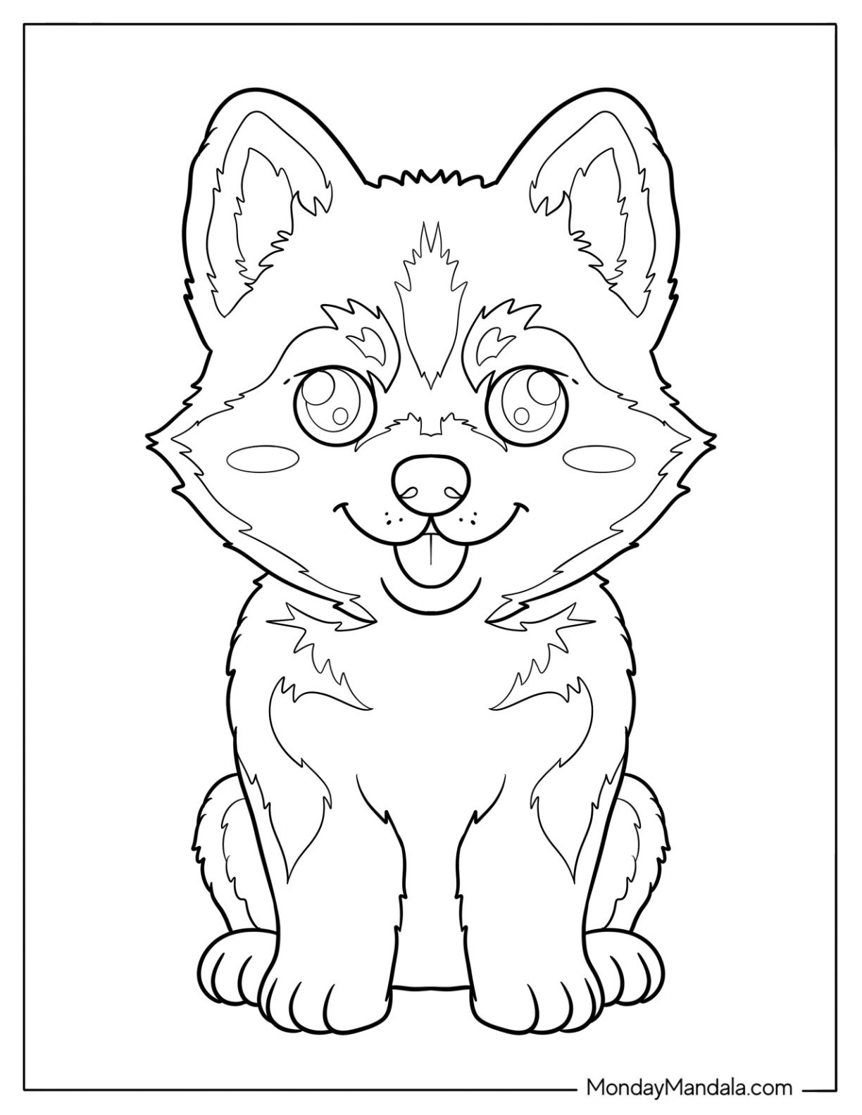 Furry Husky Coloring Pages Puppy with Big Eyes