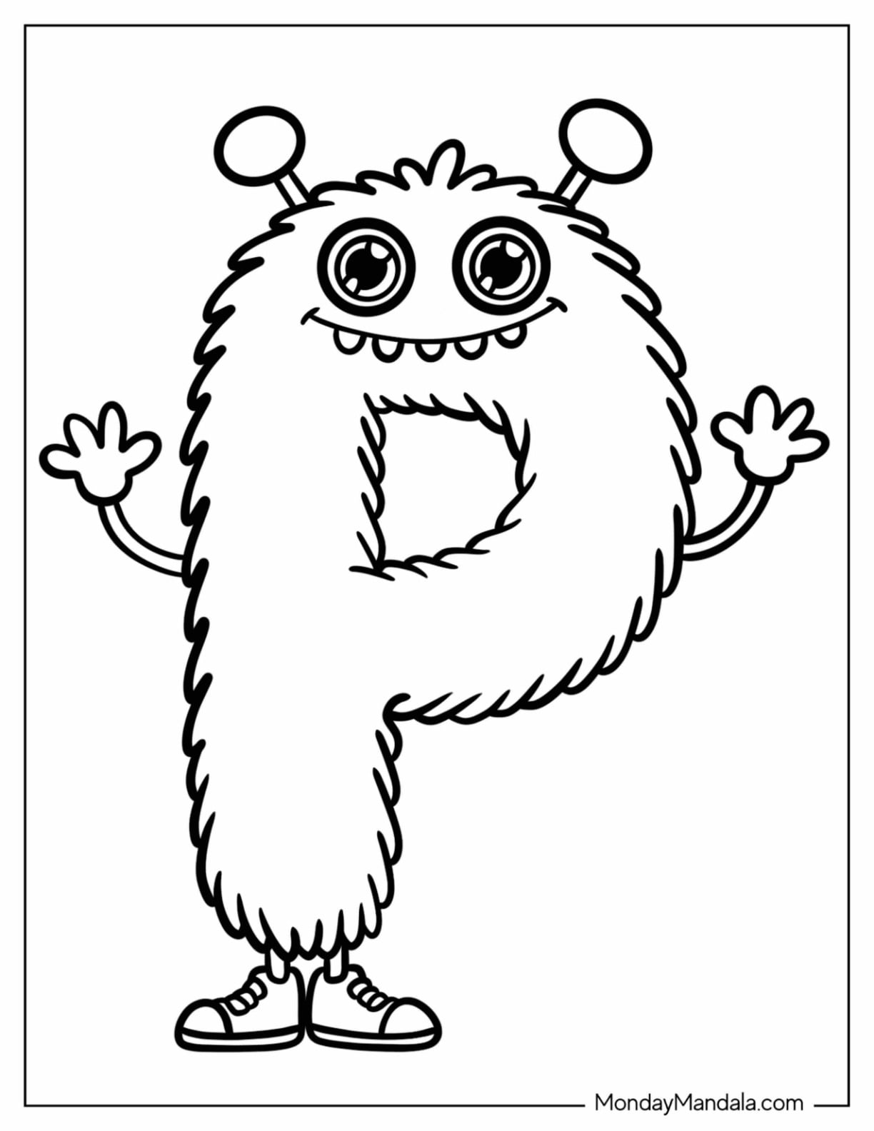 Furry Letter P Coloring Page Monster for Kids