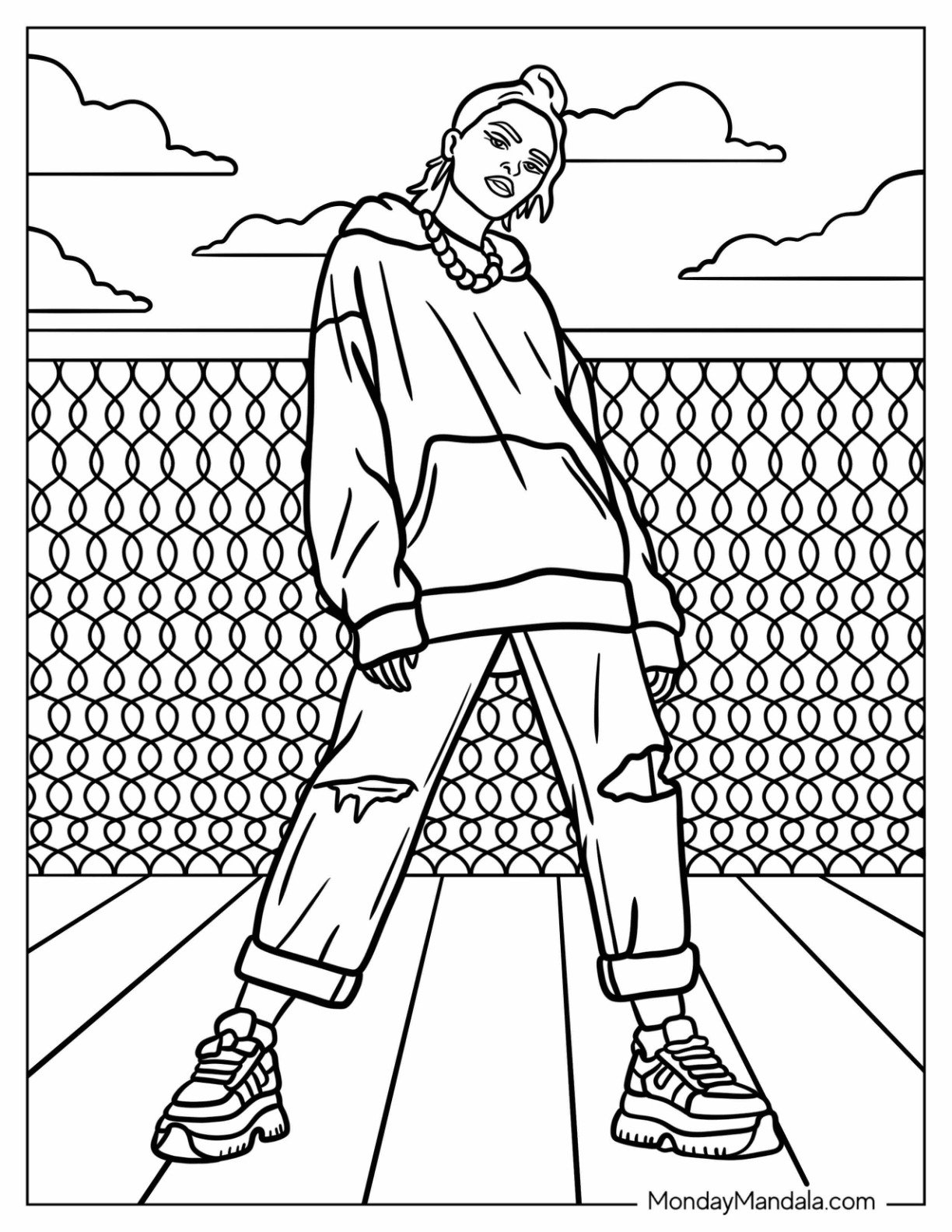 Gangster Baddie Coloring Page in Hoodie and Ripped Jeans