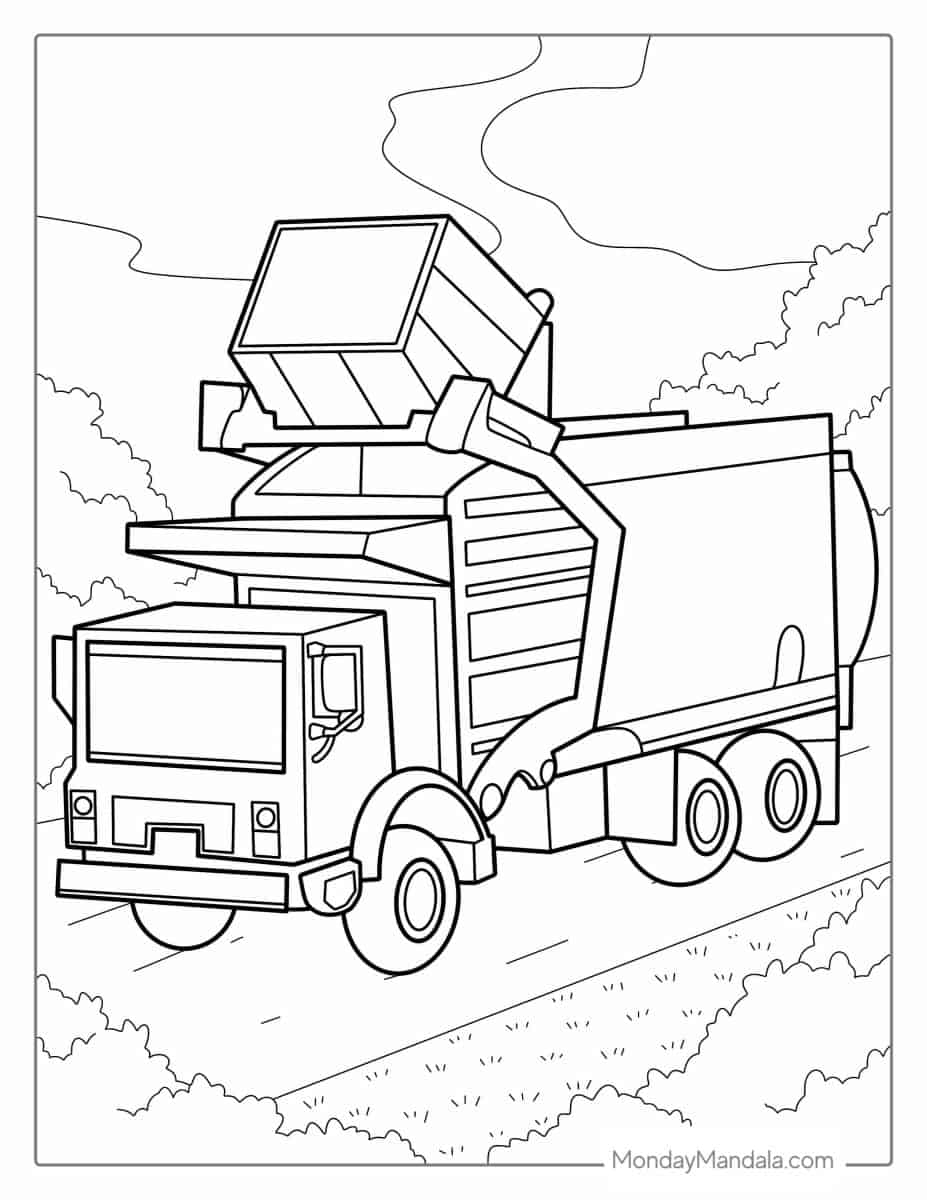 20 Garbage Truck Coloring Pages - Garbage Truck Dumping Trash Into Holding Area 927x1200
