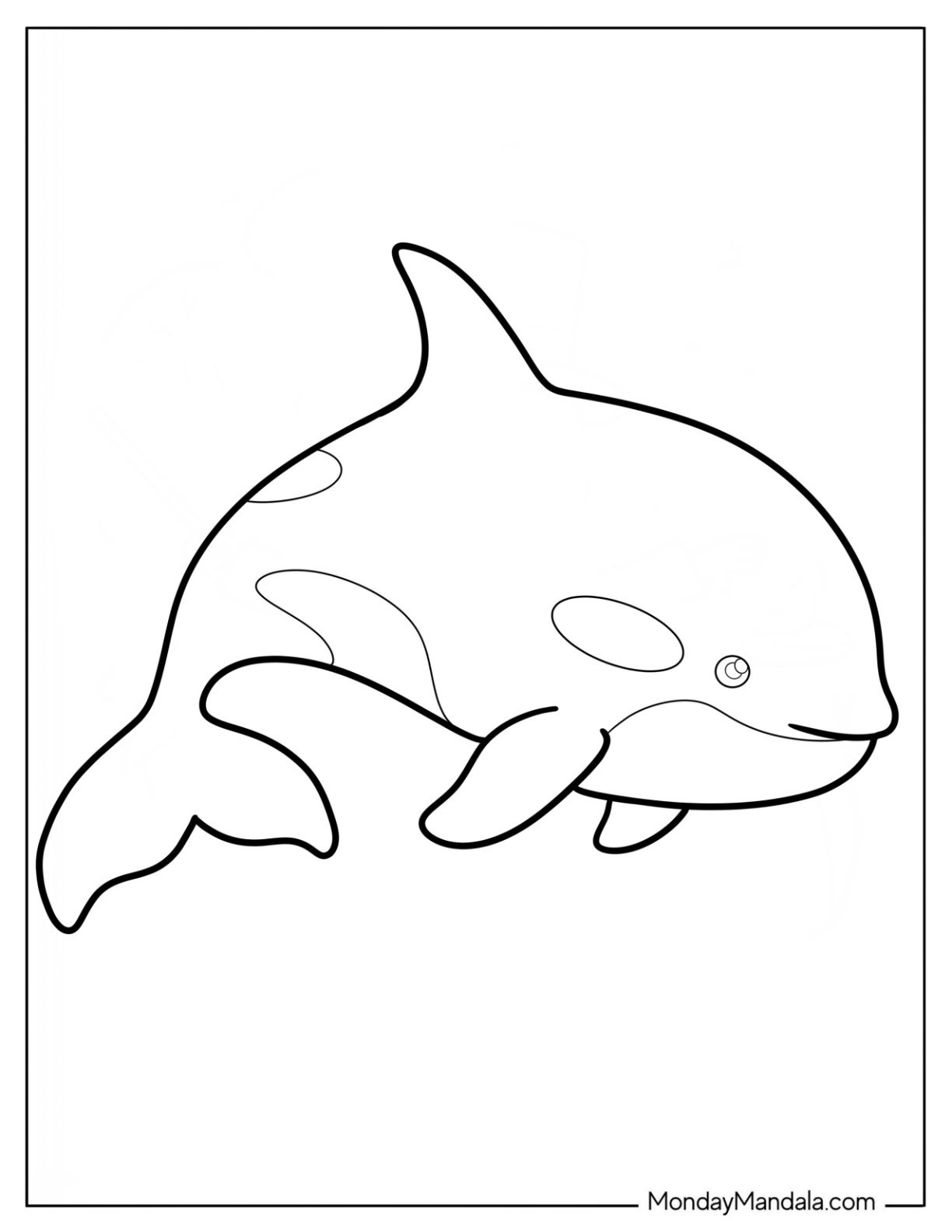 Gentle Killer Whale Gliding Through Water Coloring Page for Preschoolers