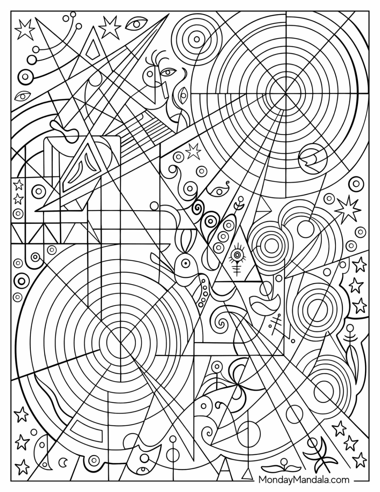 Geometric Circles and Swirls Abstract Coloring Page