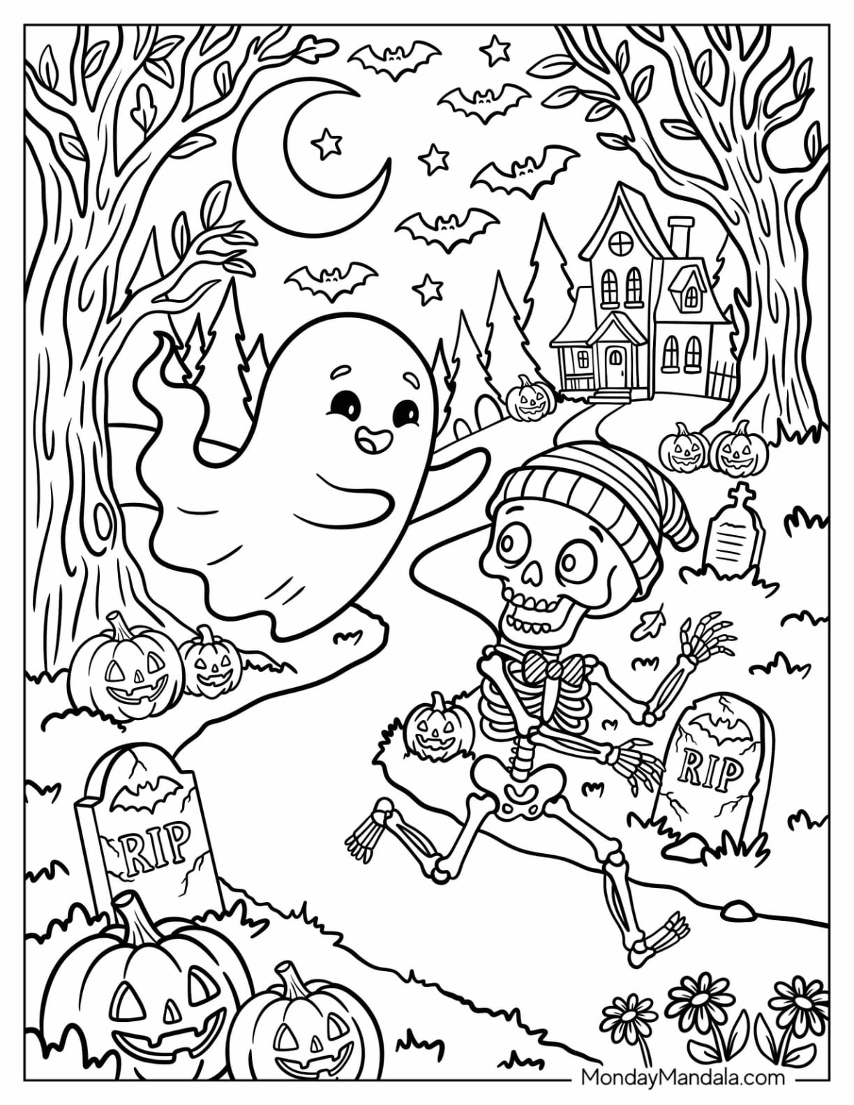 Ghost Chasing a Skeleton Out of a Haunted Castle