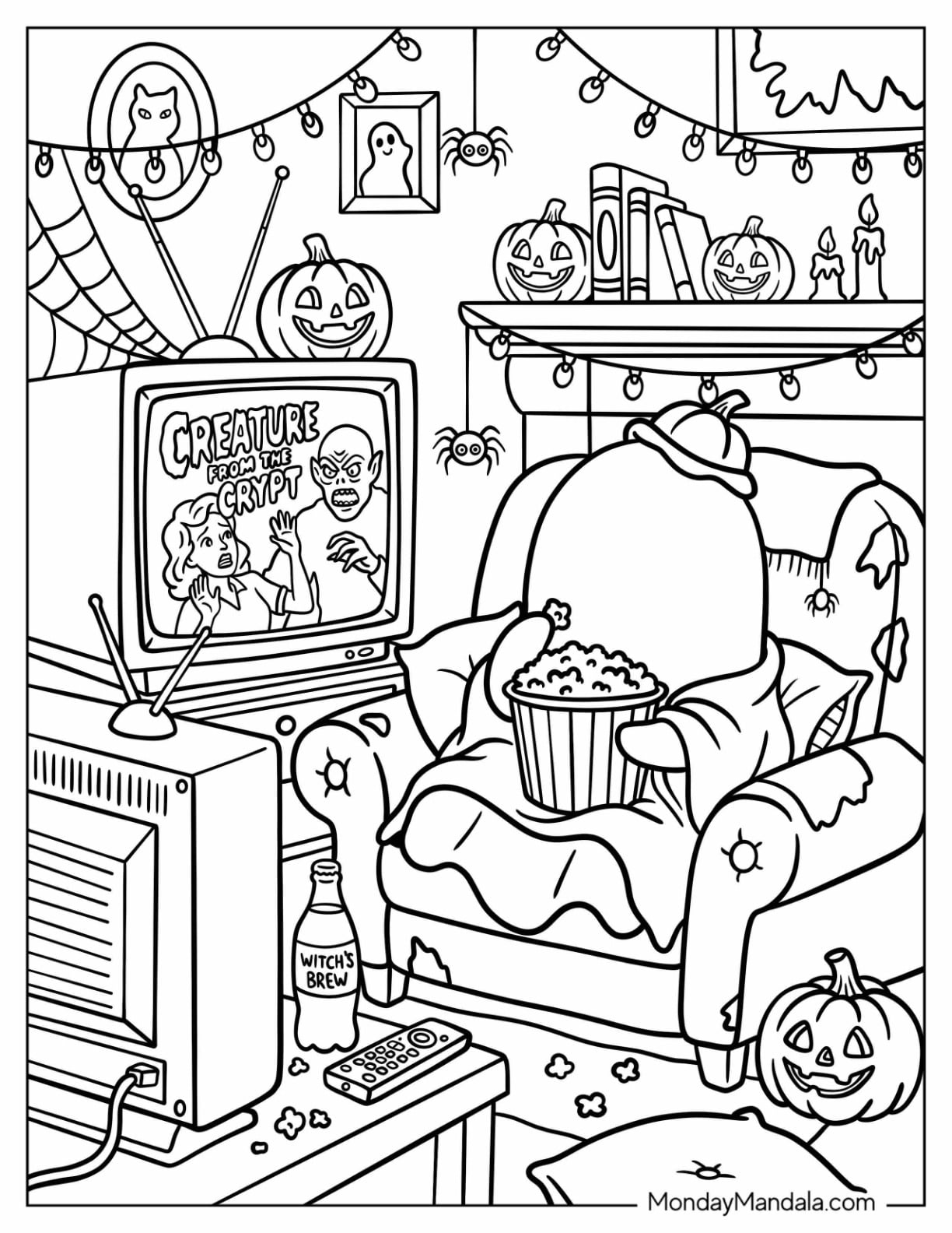 Ghost Eating Popcorn While Watching a Horror Movie