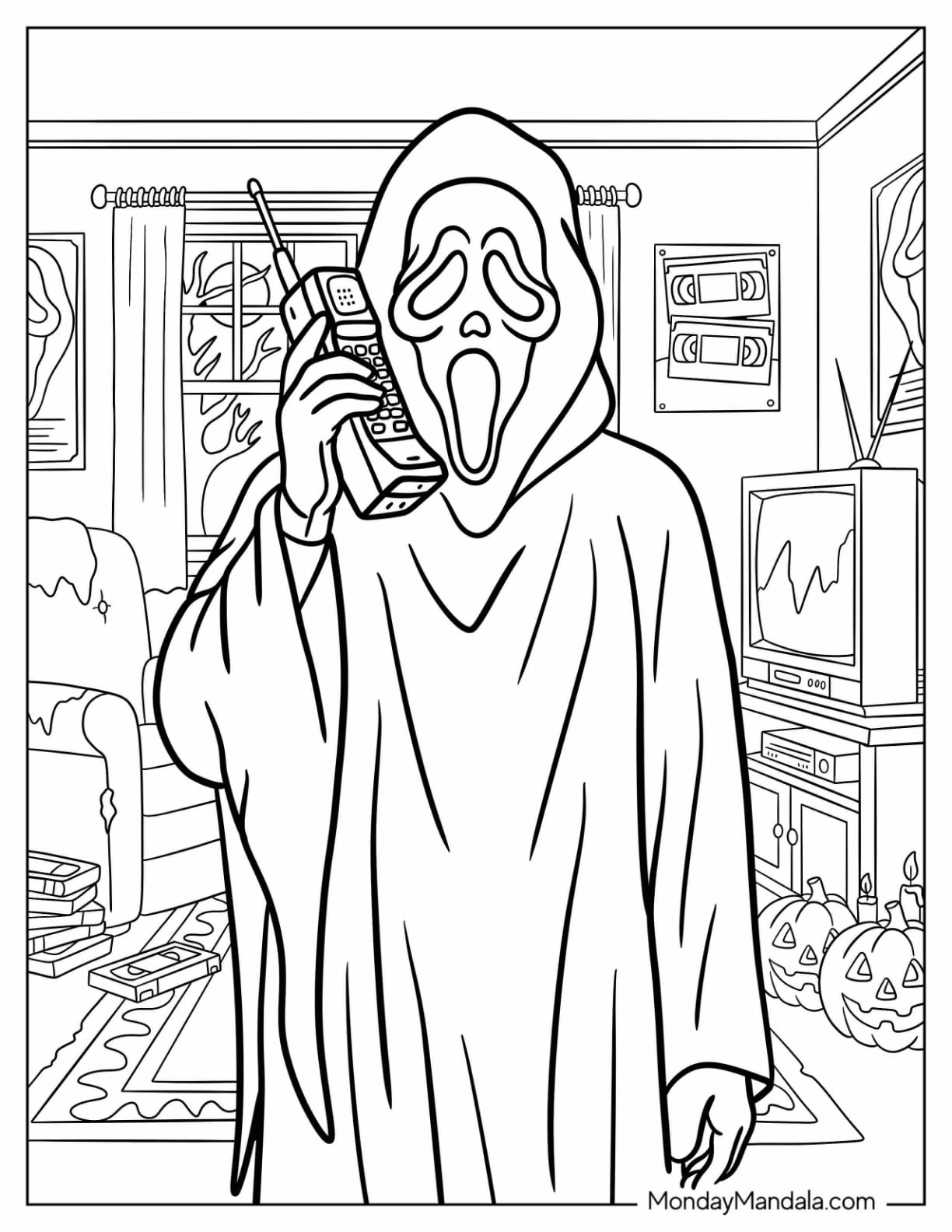 Ghost Face Making a Phone Call Coloring Sheet