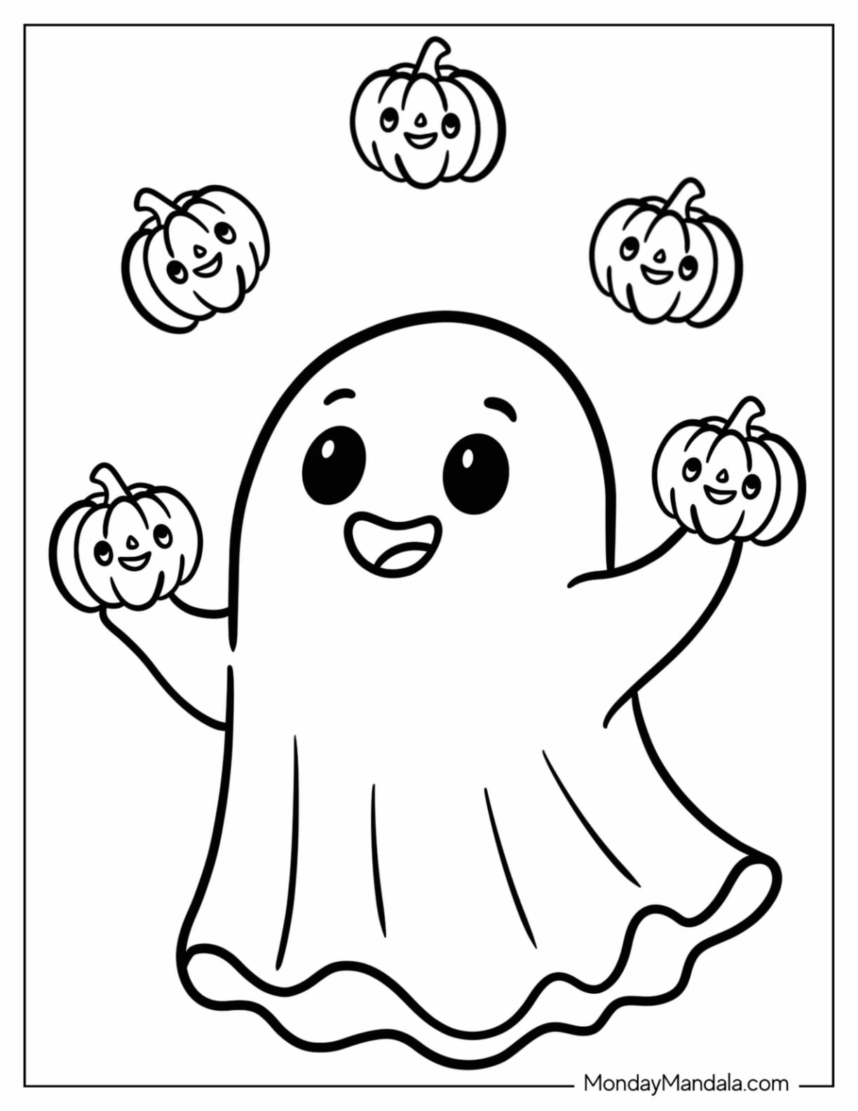 Ghost Juggling Pumpkins Coloring Page for Kids