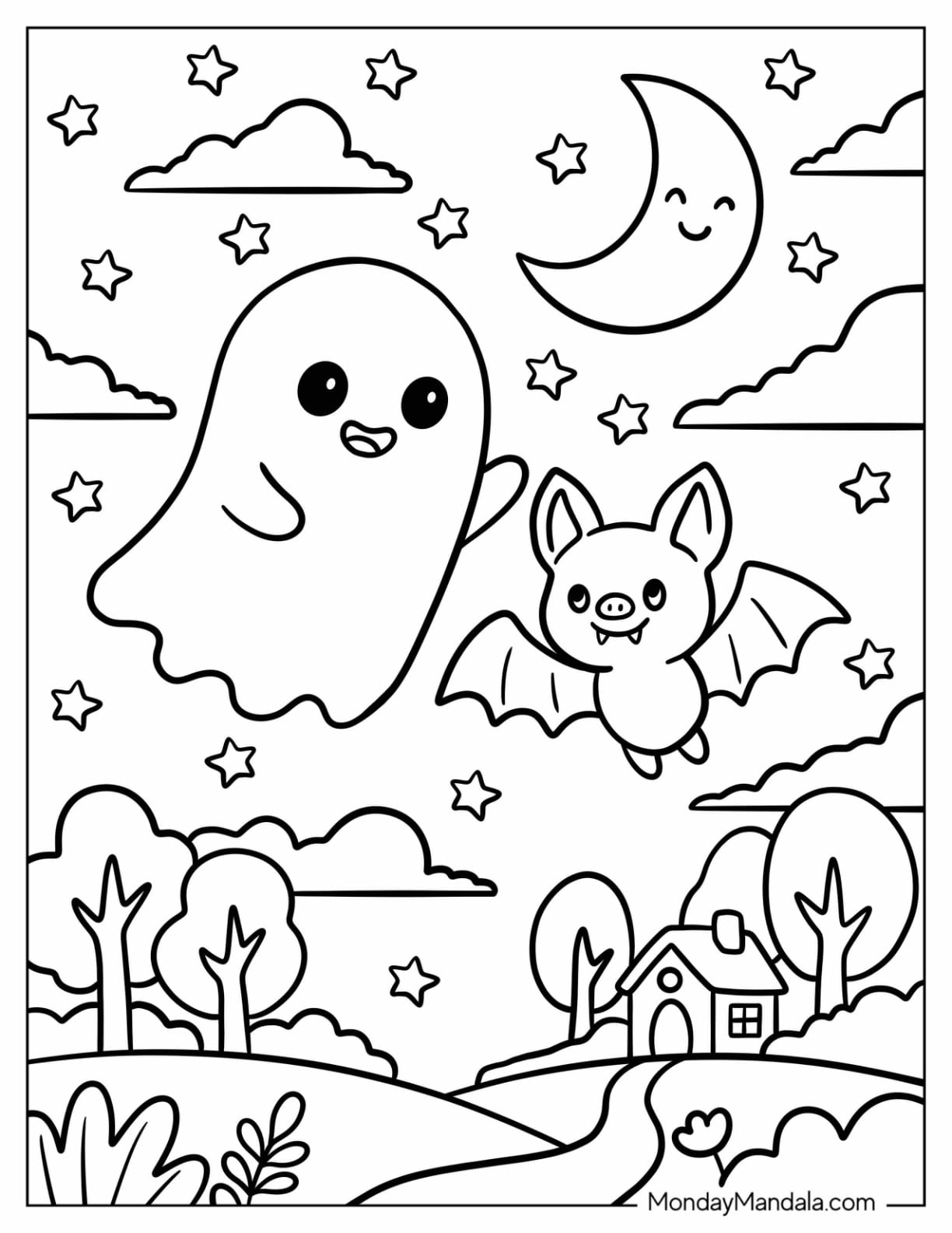 Ghost and Bat Flying in the Night Sky