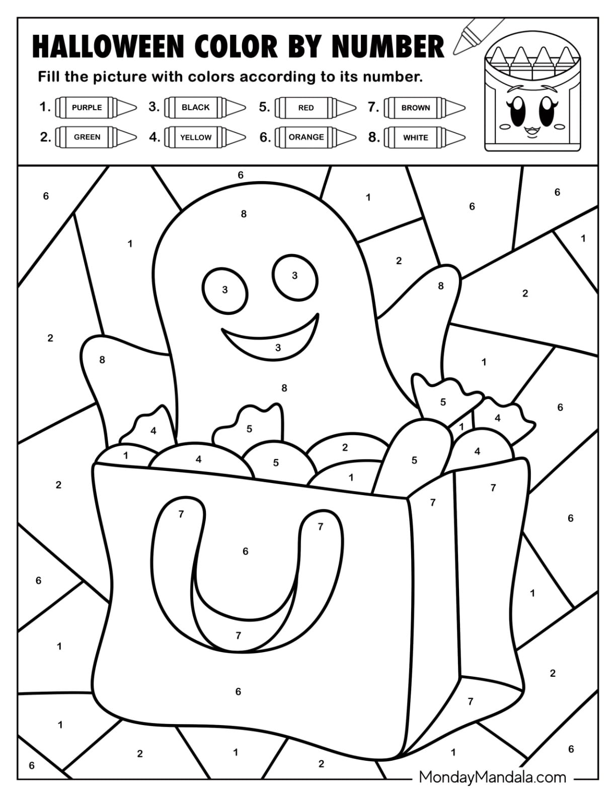 Ghost in a Candy Bag Halloween Color by Number