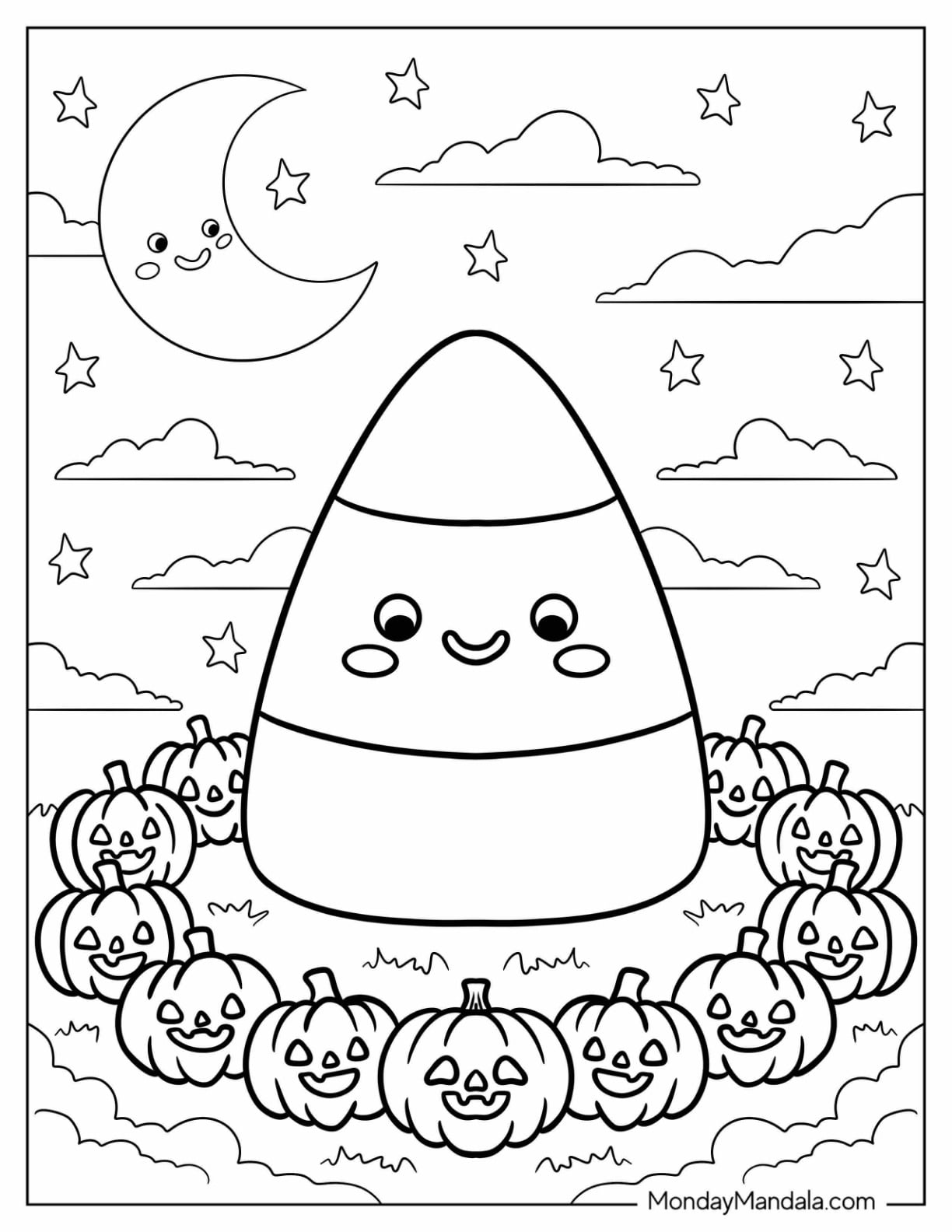 Giant Candy Corn Surrounded by Jack O Lanterns