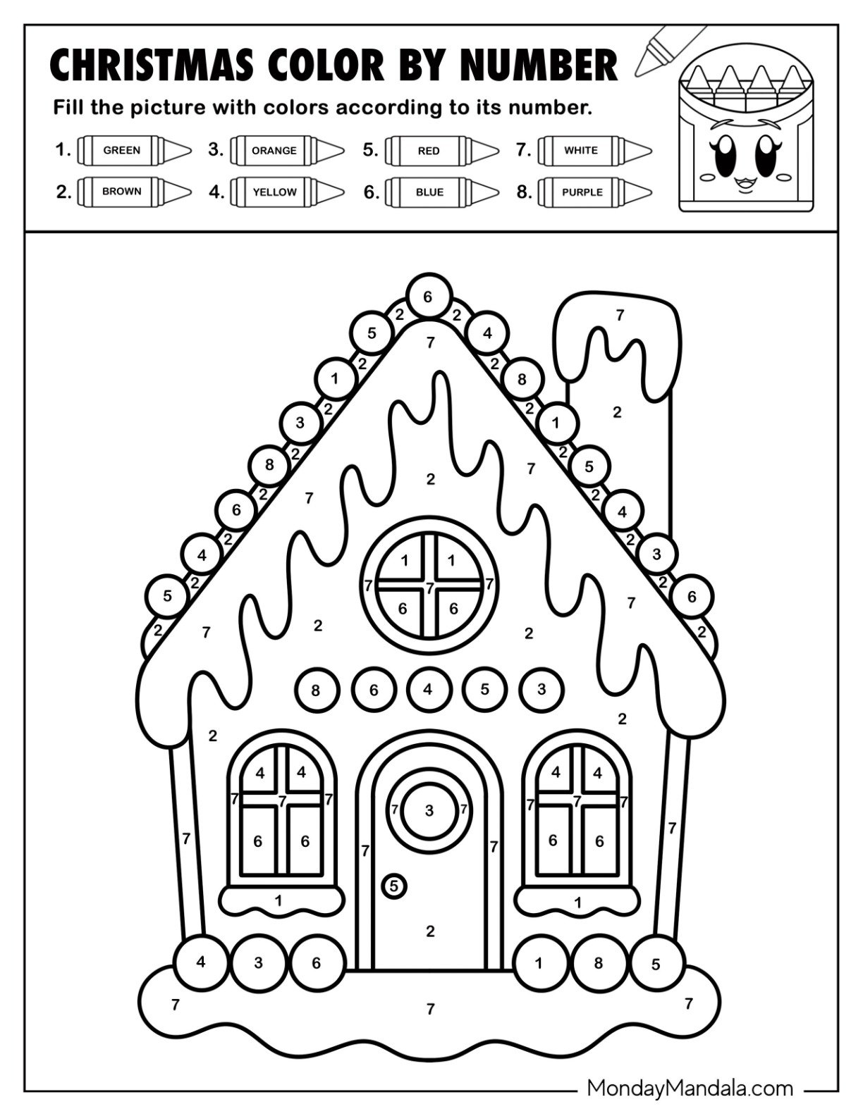 Gingerbread House Color by Number Coloring Page