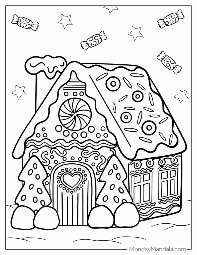 26 Gingerbread House Coloring Pages (Free PDF Printables)